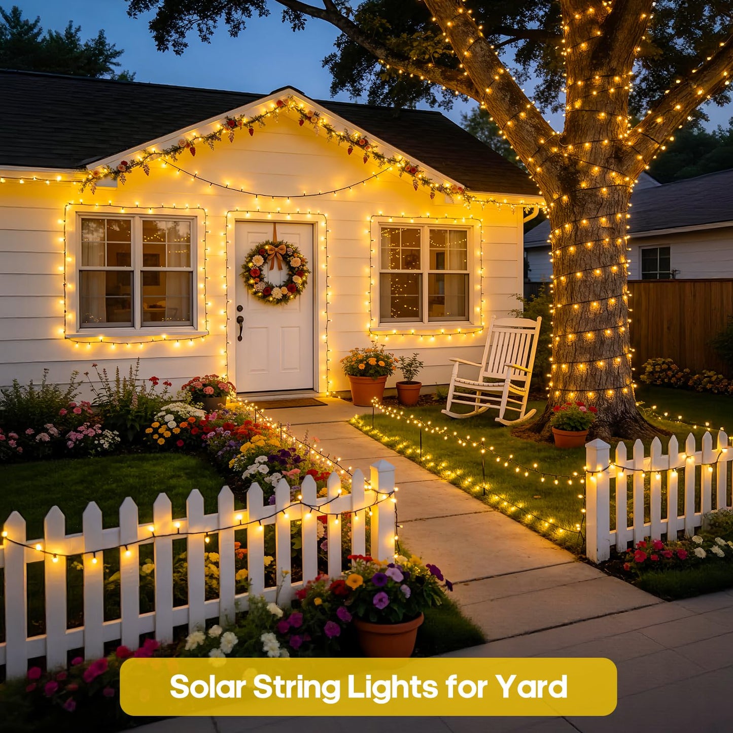 JMEXSUSS 2 Pack Solar String Lights Outdoor Waterproof, Total 400 LED 151FT Solar Christmas Lights Outdoor, 8 Modes Solar Powered String Lights for Outside Patio Yard Tree Decorations, Warm White