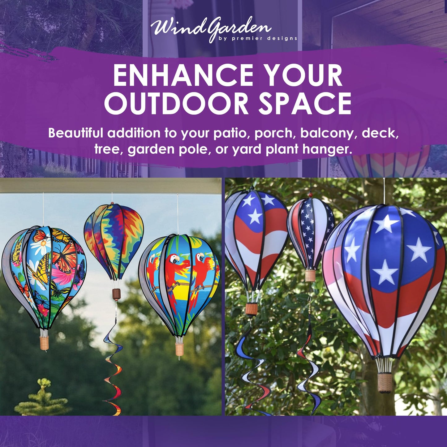 Hot Air Balloon Hanging Garden Spinner 22" - Vibrant Maryland Design, Weather-Resistant Outdoor Decor, Durable & Lightweight for Patios, Yards, and Gardens - Eye-Catching Wind Spinner