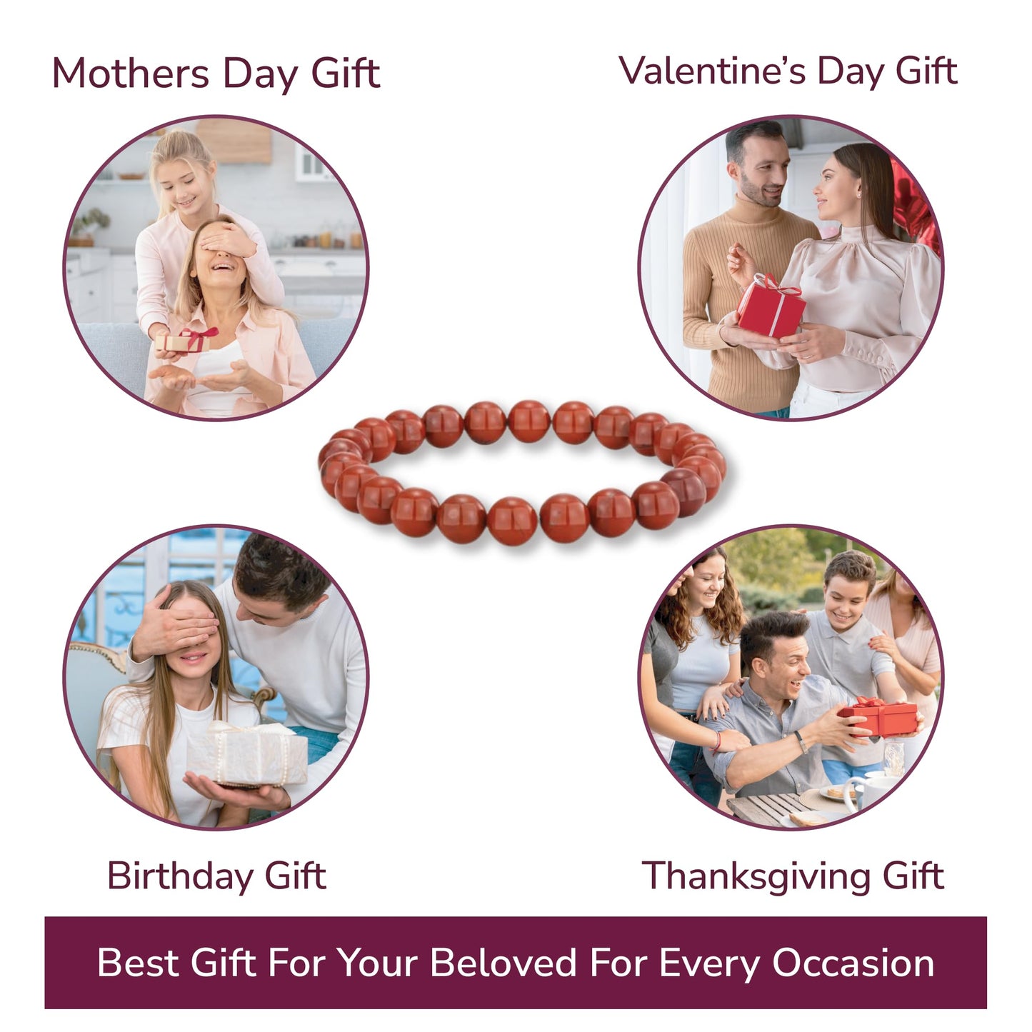 Crystal Vibe Red jasper Crystal Bracelet for Improving Focus and Relationships - Strengthen Love Life - 8mm Beaded Bracelet for Women Men - Elastic Adjustable Size