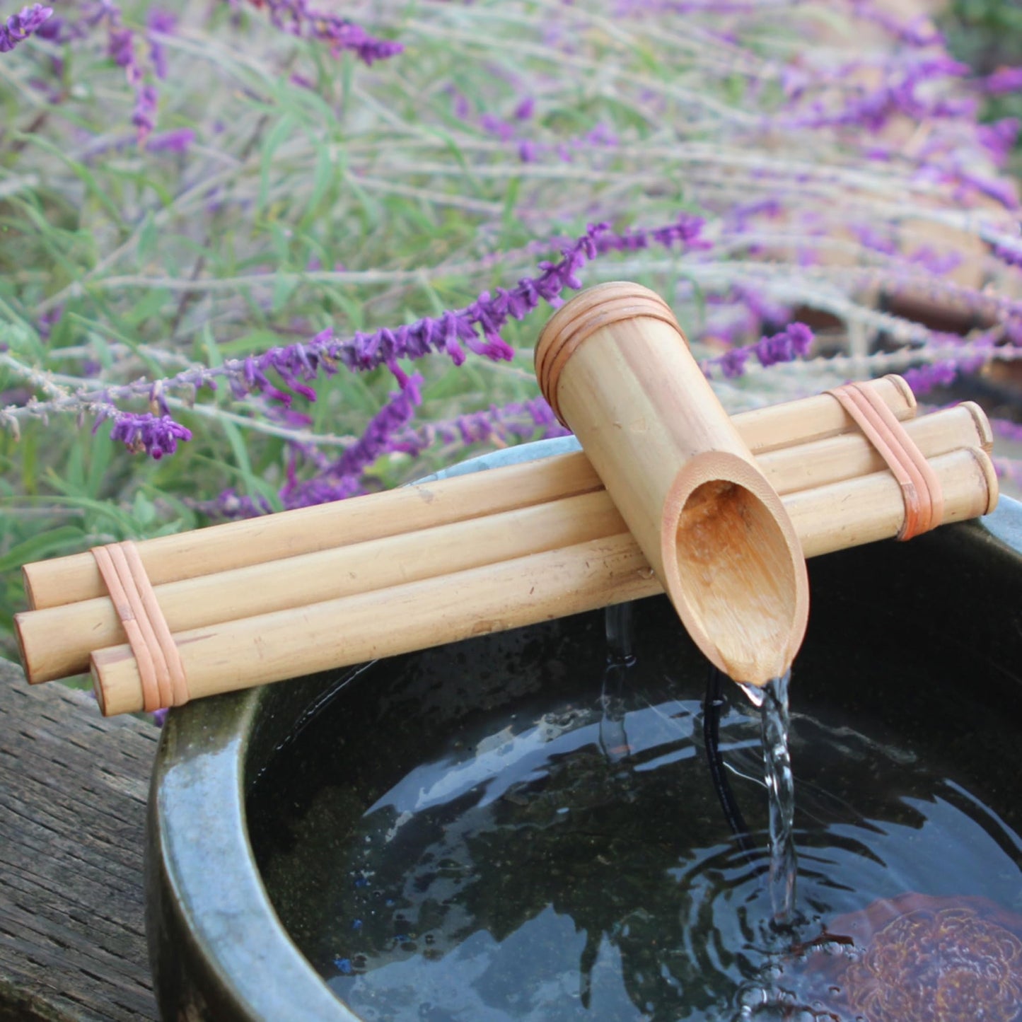Bamboo Accents 12" Three-Arm Zen Bamboo Fountain Kit – Split-Resistant Bamboo Spout with Quiet Pump for Indoor & Outdoor Containers (Bowl Not Included)