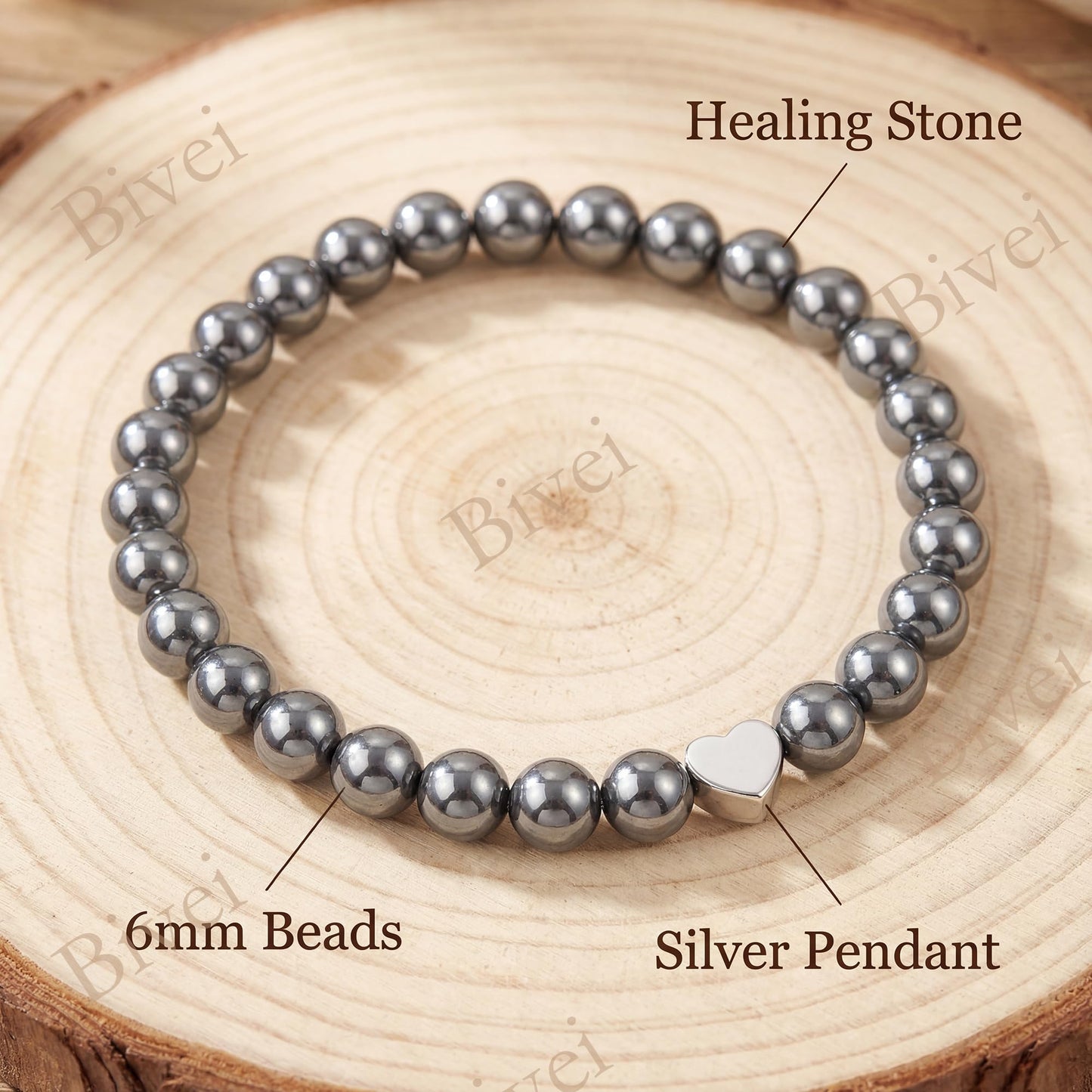 Bivei 6mm Hematite Crystal Stretch Bracelets for Women, Handmade Natural Stone Beaded Bracelet, Yoga Protection Jewelry Gift