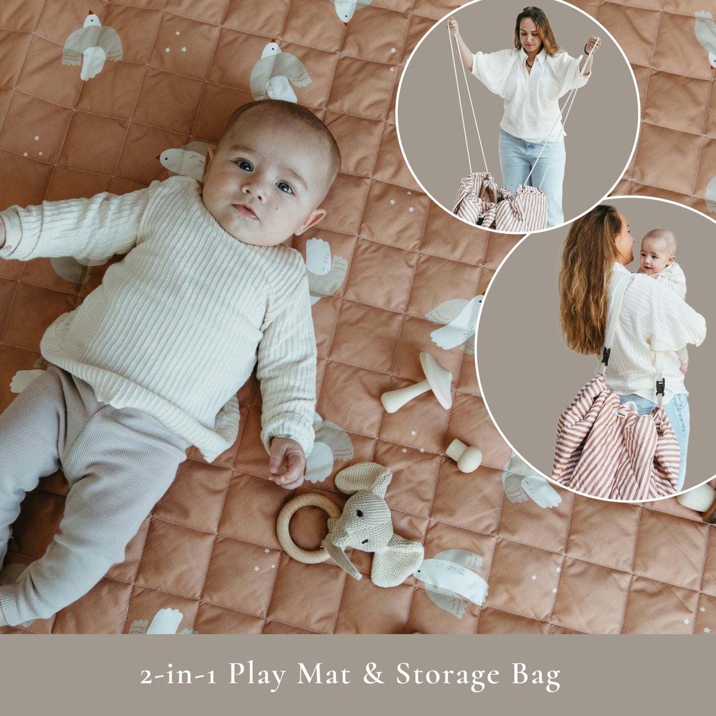Blooom 2-in-1 Quilted Baby Play Mat & Storage Bag | Portable, Soft, and Convenient | Perfect for Travel & On-The-Go | Portable Play Mat for Baby & Toddler | Oekotex Cotton (Birds, 47 Inches)