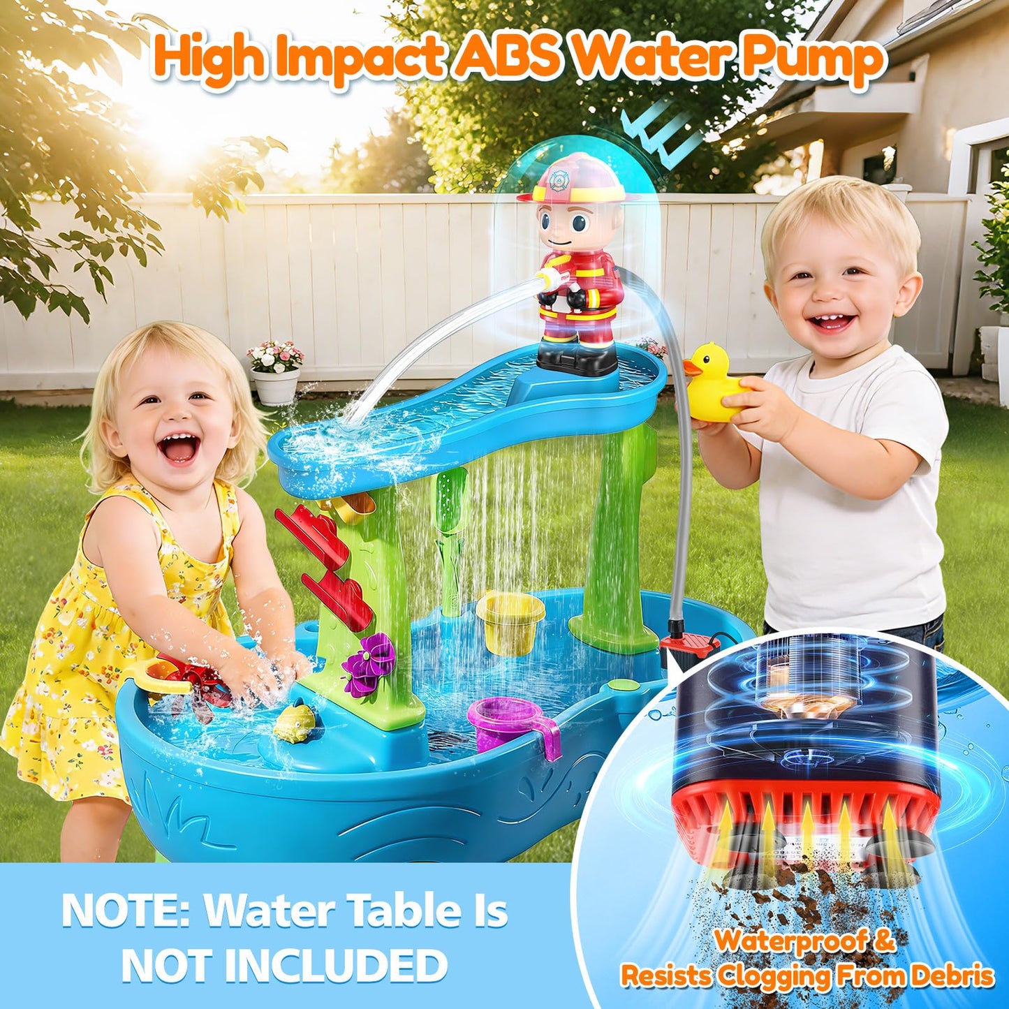 Water Table Pump Kids Toys: Firefighter Water Table Pump Continuous Flow Adjustable Water Pressure 12V Safe Plug-in Long Cord No Drilling Kids Outdoor Water Play Toys Accessories for Toddlers 1-3 4-8