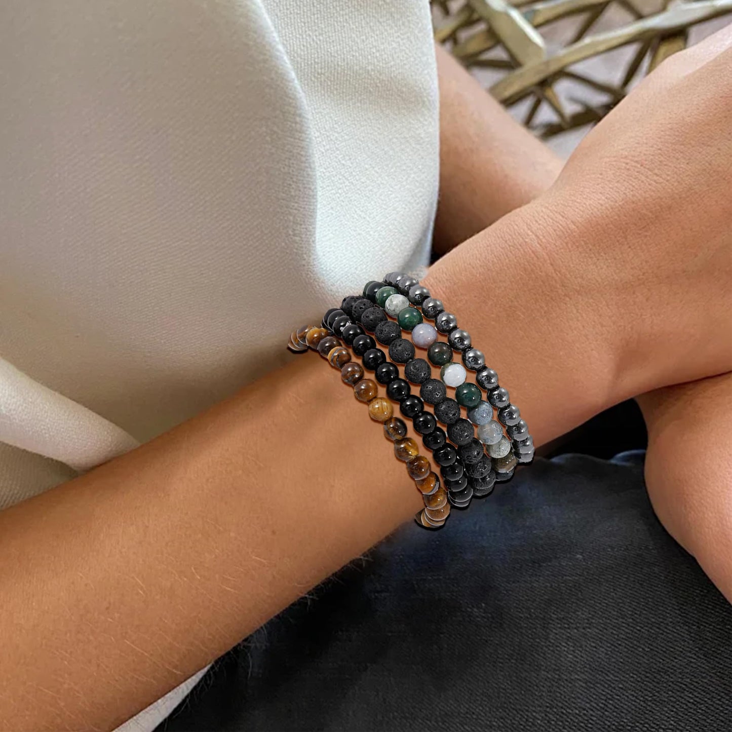 BROCC 16PCS Natural Healing Crystal Bracelets for Women Men,6mm Round Beads Gemstones Stretch Bracelet Jewelry, Healing Crystal Stone Bracelets Gifts Set