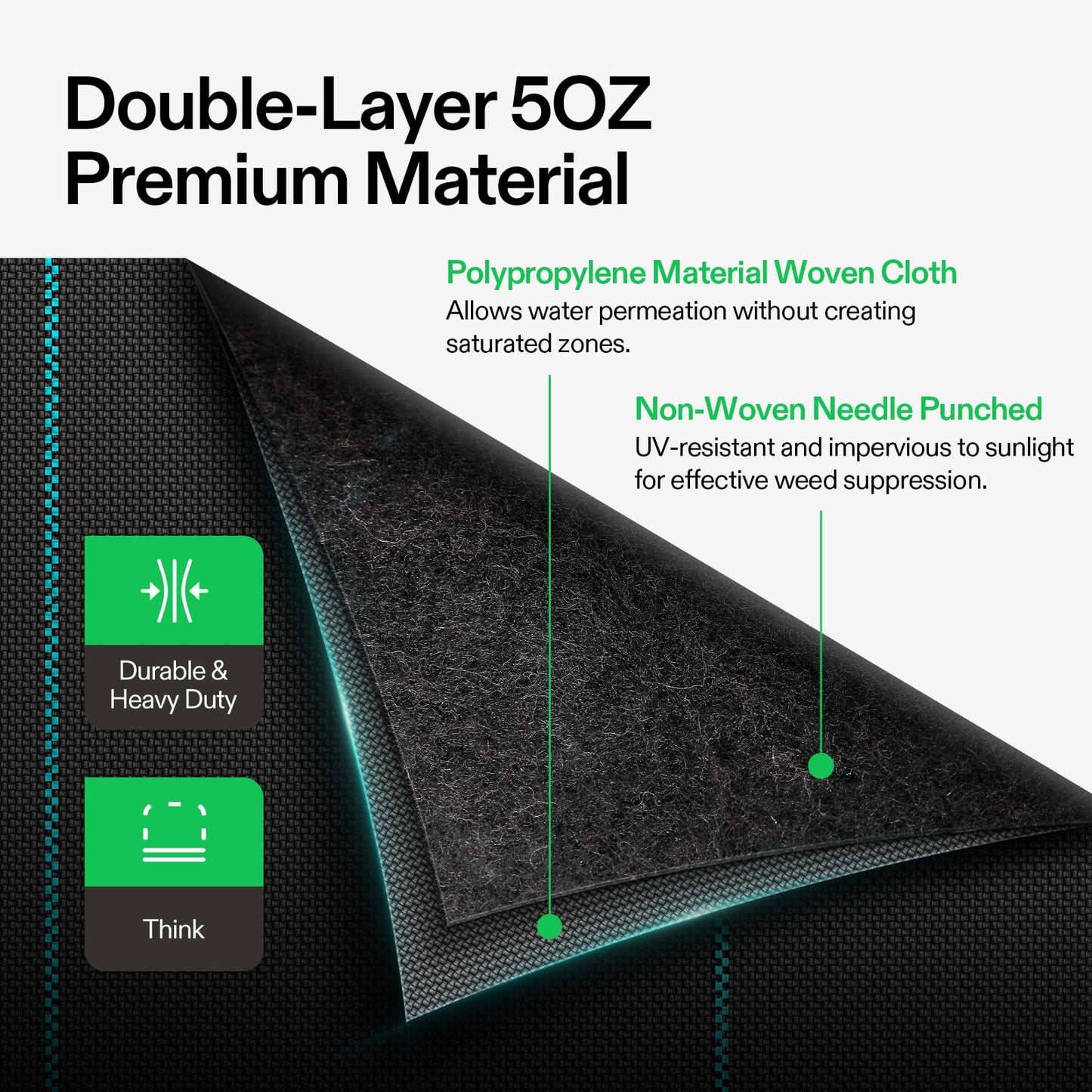 VIVOSUN Premium Weed Barrier Landscape Fabric Heavy Duty, 4ftx100ft 5oz Double-Layered Weed Control Mat with High Permeability, Commercial Ground Cover, Easy Set up & Superior Weed Control