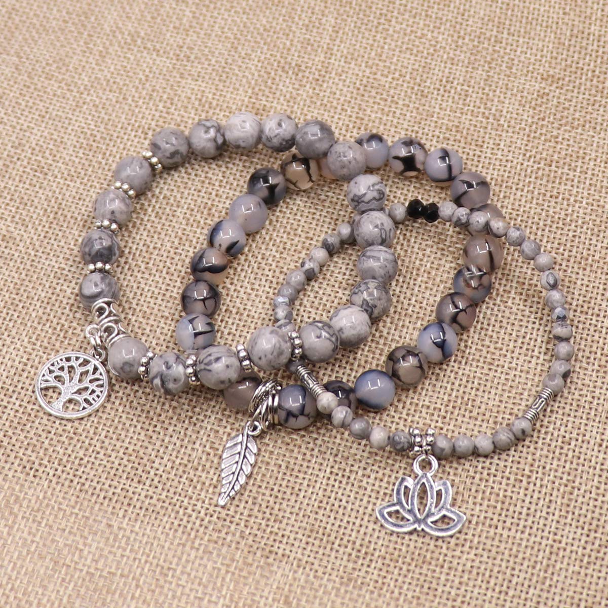 UEUC Tree of Life Yoga Healing Stone Bracelets,Multilayer Lotus Chakra Stone Reiki Bracelet Sets,Anxiety Crystal Natural Stone,for Women Stress Relief