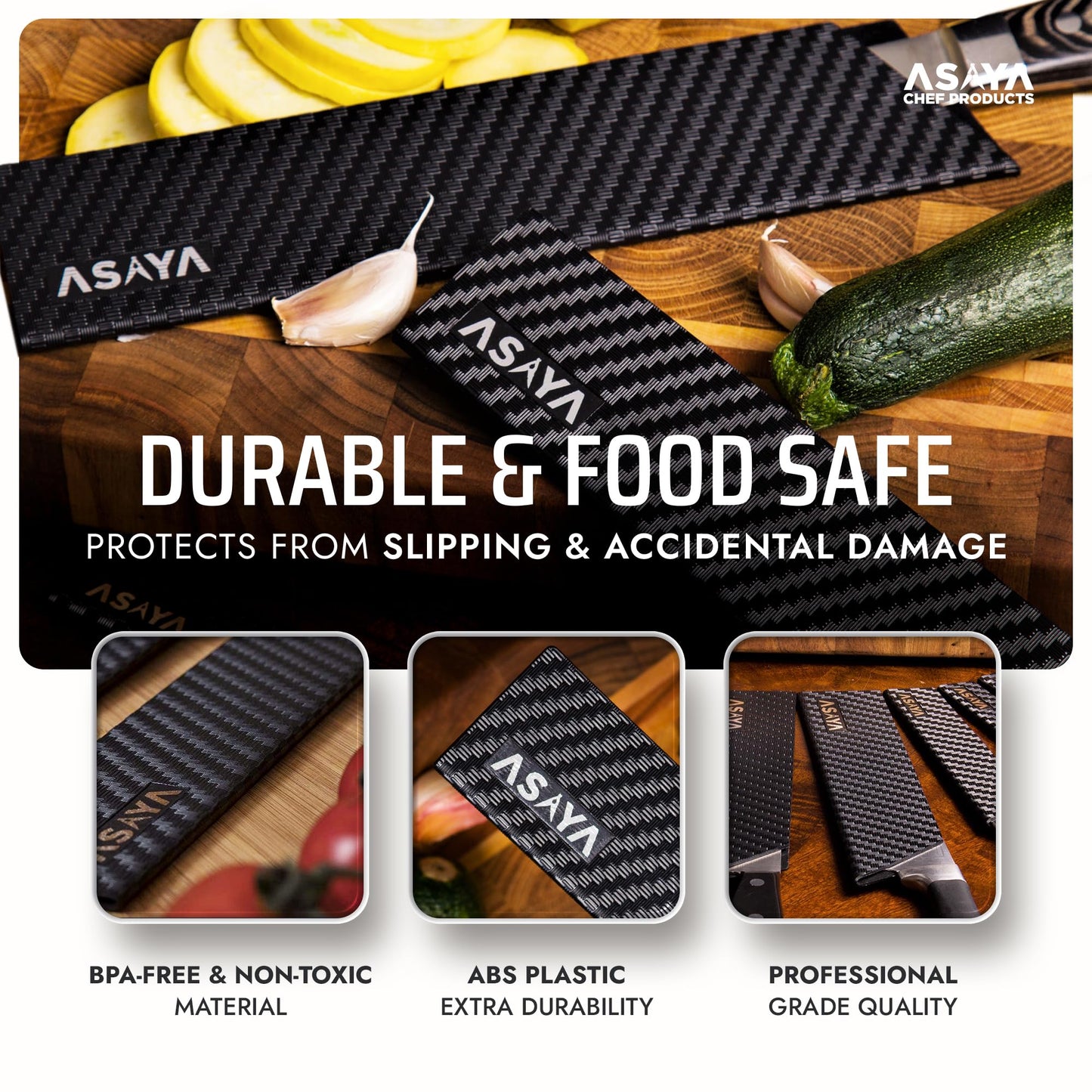 Asaya Professional Chef Knife Edge Guards – 6 Piece Knives Universal Covers - Extra Strength ABS Plastic and Food Safe Kitchen Knife Sheath Covers – Knives Not Included