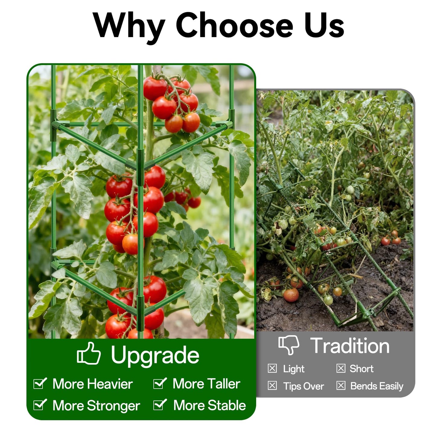 Halatool 6 Pack Heavy Duty Tomato Cages, 57 Inch Tall Metal Plant Supports Stakes for Outdoor Garden, Adjustable Foldable Steel Trellis for Climbing Plants Cucumbers Peppers Flowers Vegetables Fruits