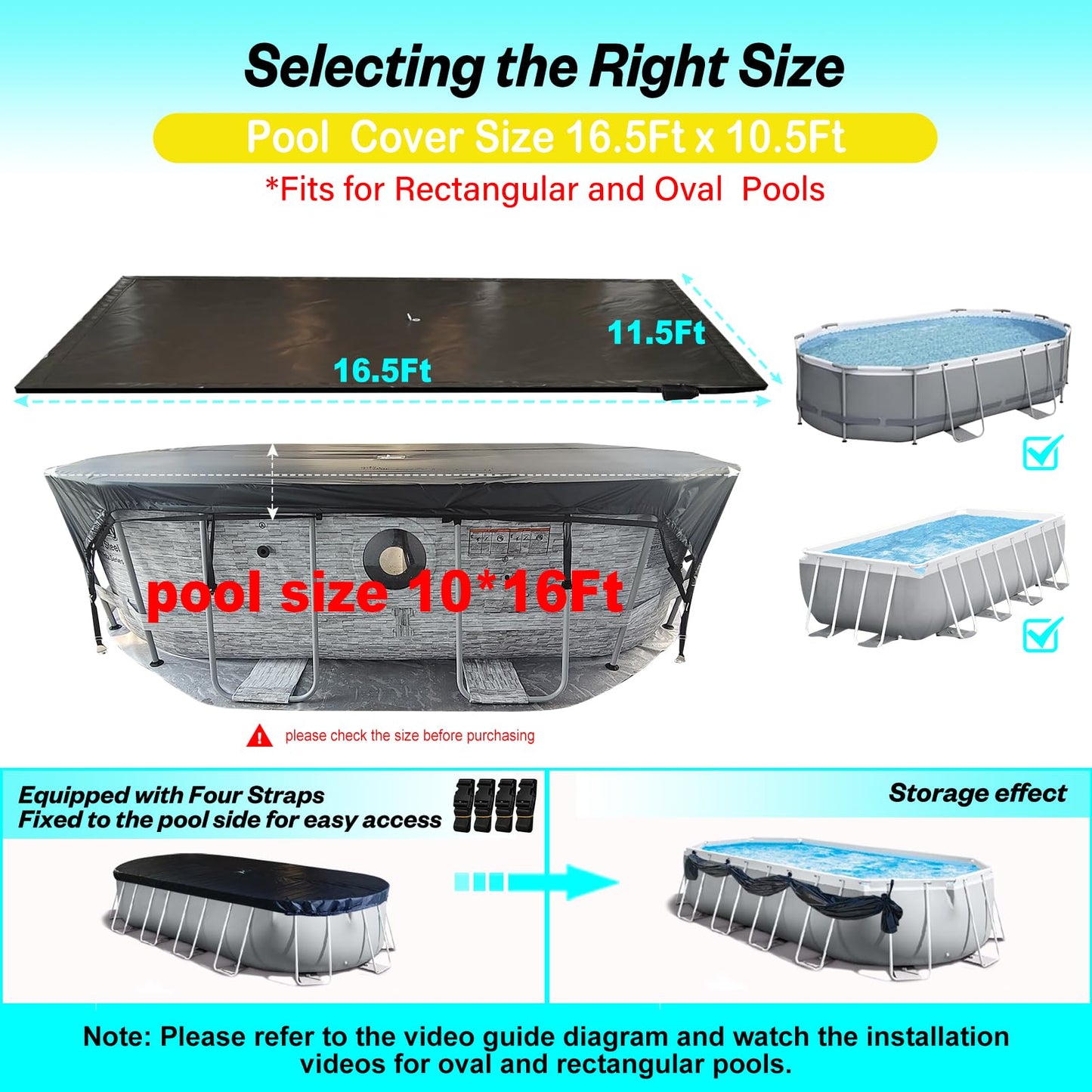 SIHAIAN 10x16Ft Oval Pool Cover with Side Storage for Oval and Rectangular Above Ground Pool, One-Piece Pool Cover, Preventing Waterlogging, UV and Weather Resistant WP:10000kPa+