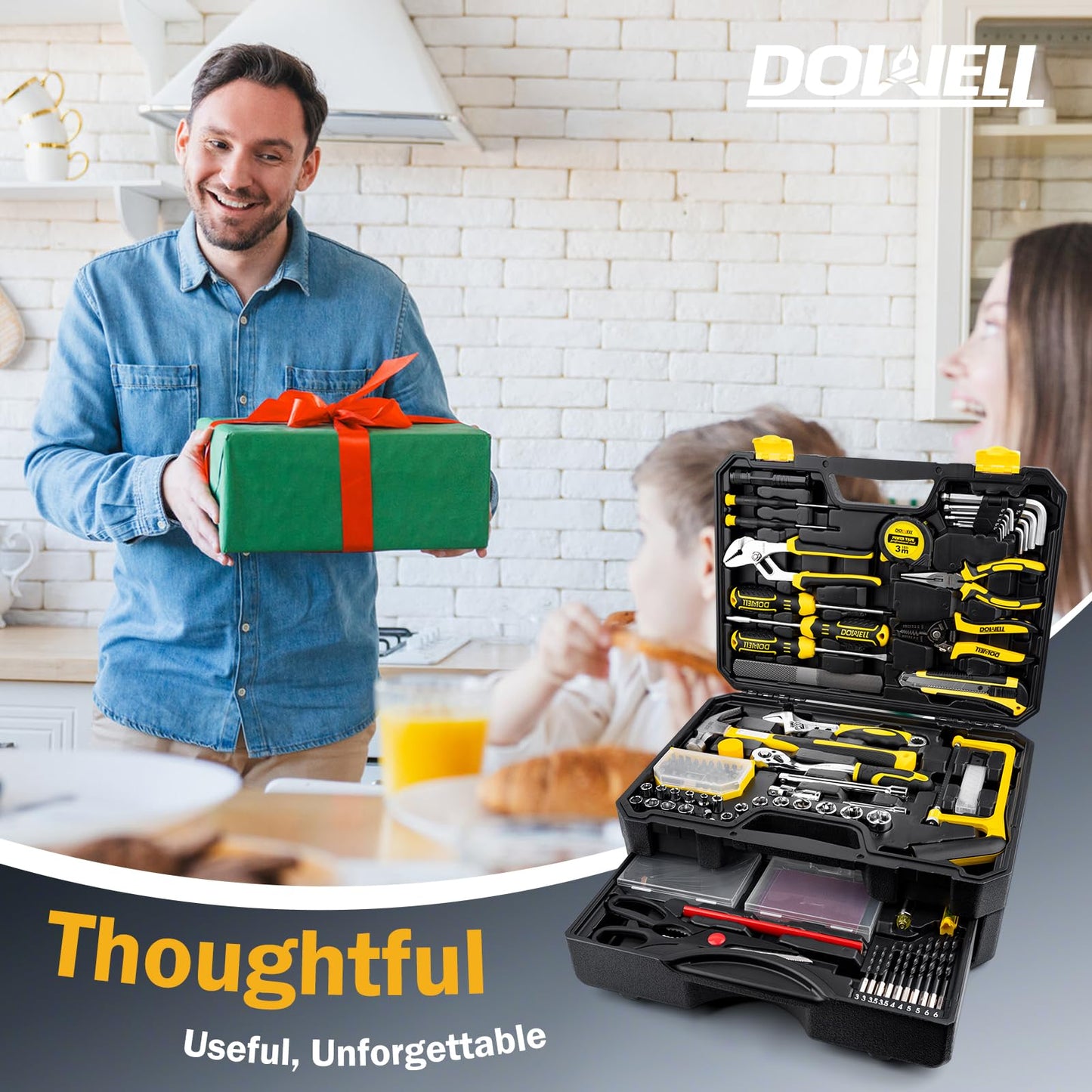 DOWELL 299-Piece Professional Hand Tool Set, Ultimate Drawer Toolbox with Sockets, Pliers, Hex Keys, Screwdrivers for Home, Auto Repair, Workshop & Emergency DIY