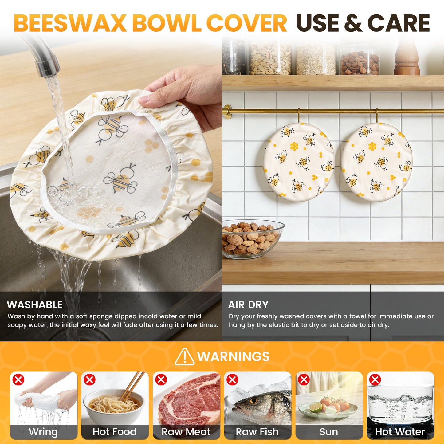 Reusable Bowl Covers for Bread Proofing, 2 Large Beeswax Bowl Covers with Elastic Band, 12 in Sourdough Bowl Cover for Food Storage and Food Preservation, Gifts for Bakers