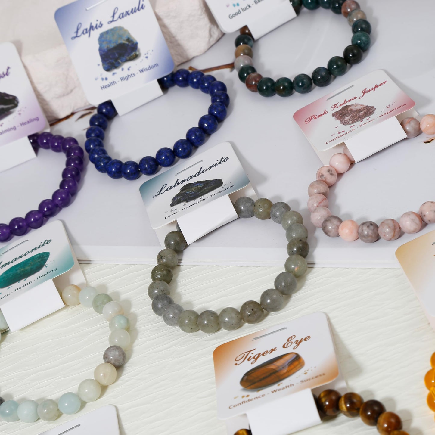 BOMAIL 9Pcs Healing Crystal Bracelets for Women Men 4mm 6mm 8mm Natural Stone Beaded Stretch Bracelet Set Handmade Gemstone Reiki Spiritual Jewelry Gifts