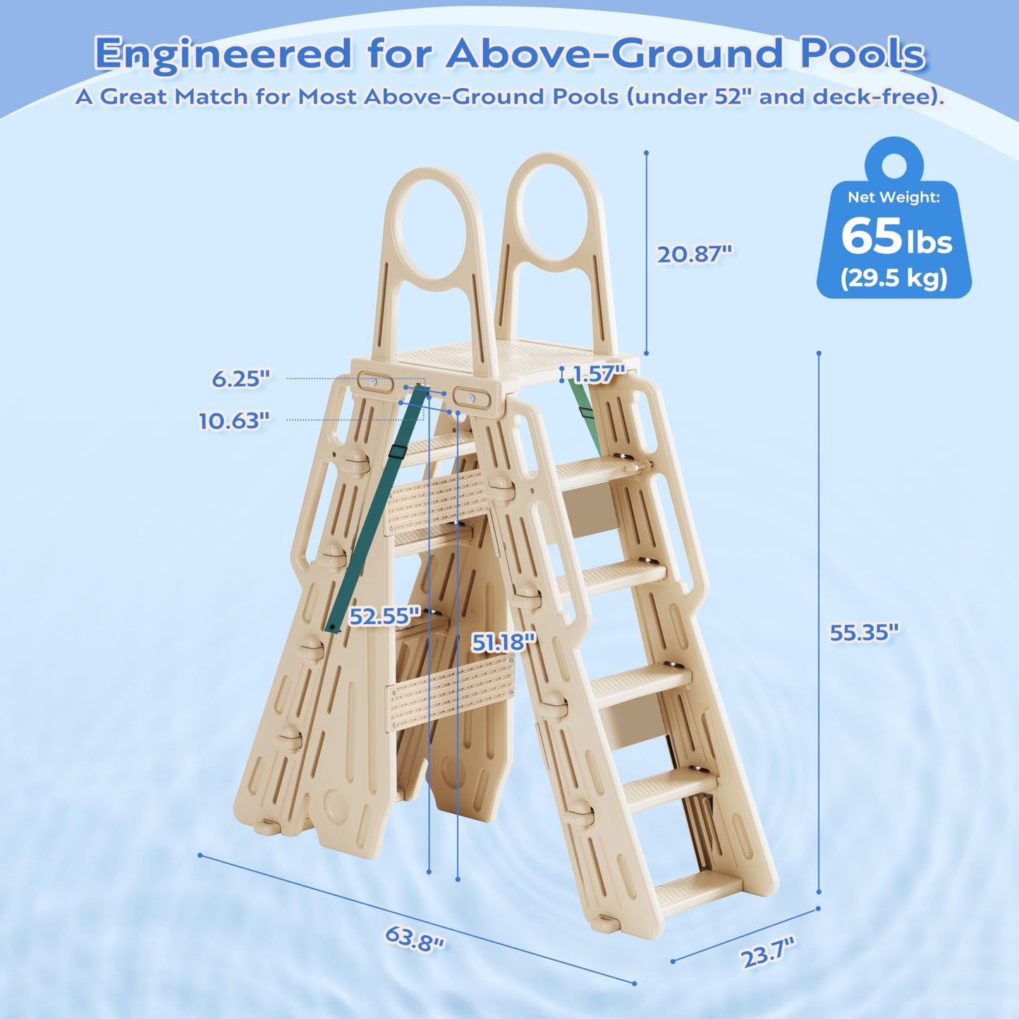 WDOT Pool Ladder Above Ground Swimming Safety Plastic A Frame Pool Ladder with Platform and Safety Barrier for 48-52 inches Pool