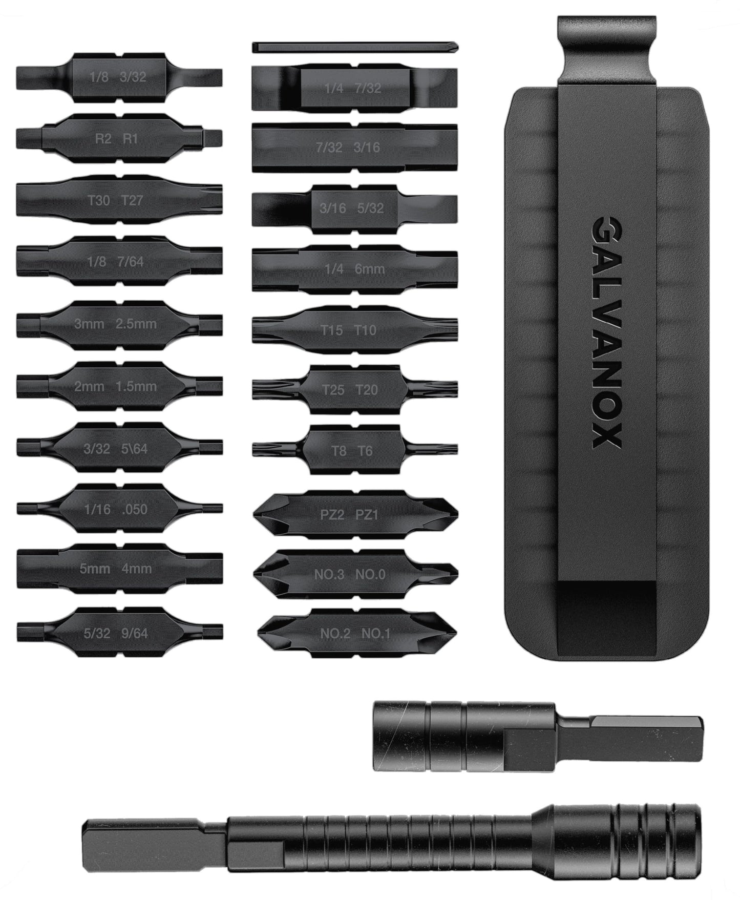 Galvanox 23PC Accessories Set, Compatible with Leatherman Multi-Tools [59HRC] Hardened Double-Sided 21 Piece Bit Kit with Driver Extender, Hex Adapter and Sheath Holder (Black)