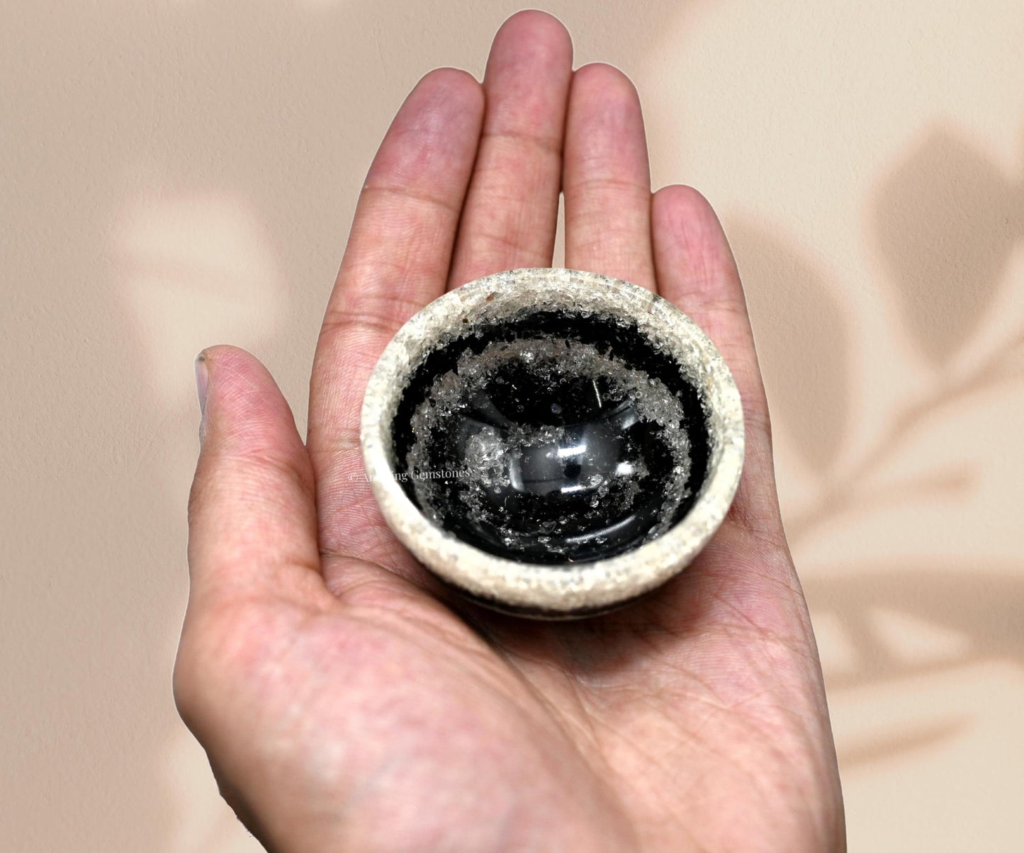Amazing Gemstone - 2" Orgonite Black Tourmaline & Clear Quartz Crystal Bowl for Meditation, Crystals and Healing Stones Gift and Protection