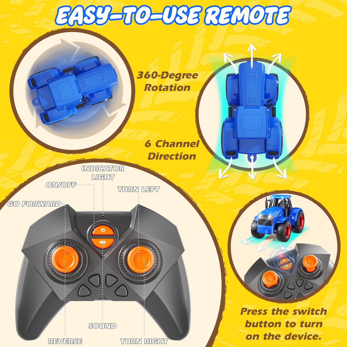 Funwee RC Tractor Toy Set with Light & Sound, Kids Farm Car Animal Trailer Wheels Remote Truck, Outdoor Vehicle Toys for 3-7+ Years Old Toddler Boy and Girl Gift(Blue)