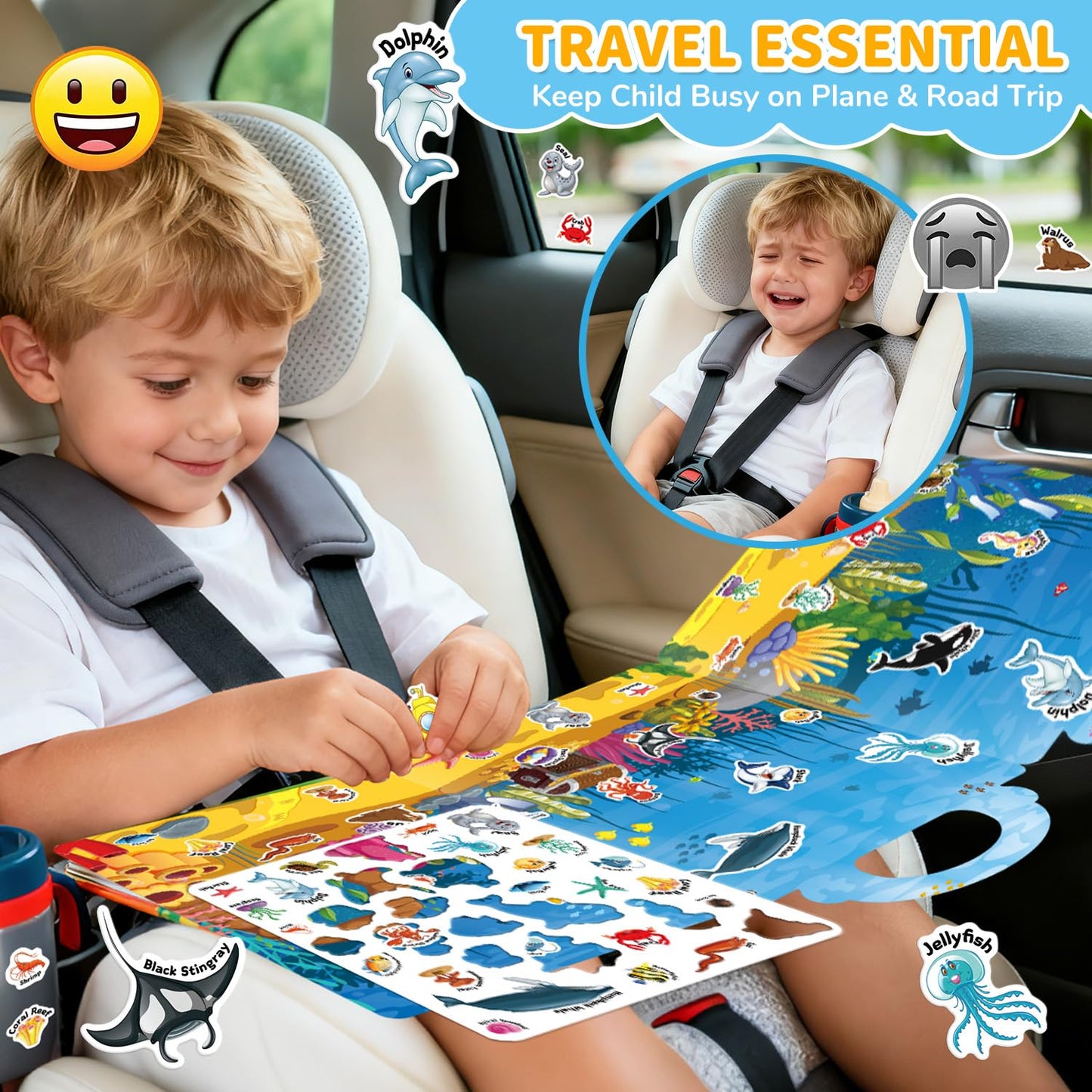 CREATIVETREES 6 Sets Reusable Sticker Book for Toddlers 3-6, Jelly Sticker Books for Toddler, Travel Sticker Activity Toys for Kids 3 4 5 6 Years Old Girls & Boys