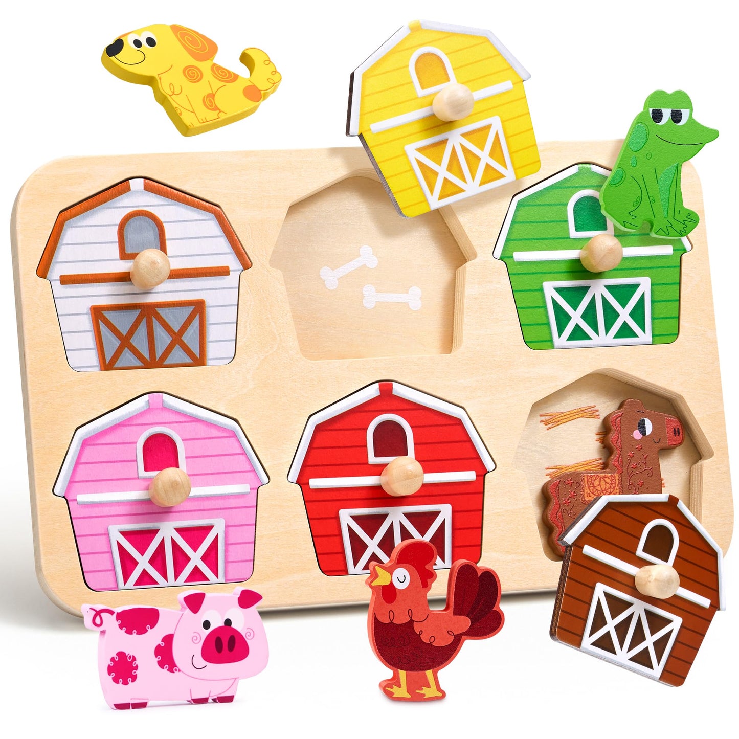 JoyCat Wooden Puzzles for Toddlers 1-3, Montessori Toys for 1 2 Year Old Boy Girl Birthday, Animal Match Farm Peg Puzzles, Preschool Learning Toys for Toddlers Age 1-2