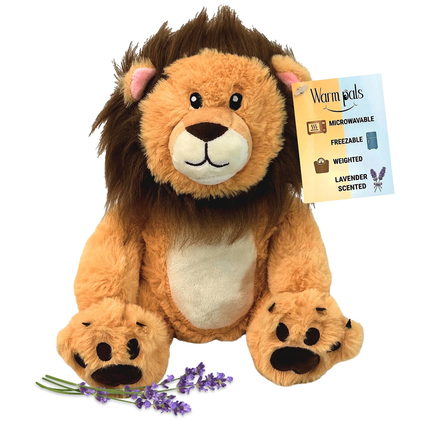 Lion - Microwavable & Weighted Plush Stuffed Animal - Heated Plushie for Warmth - Cute, Soft, Cozy Toy for Adults & Children (Boys, Girls, & Toddlers) by Warm Pals