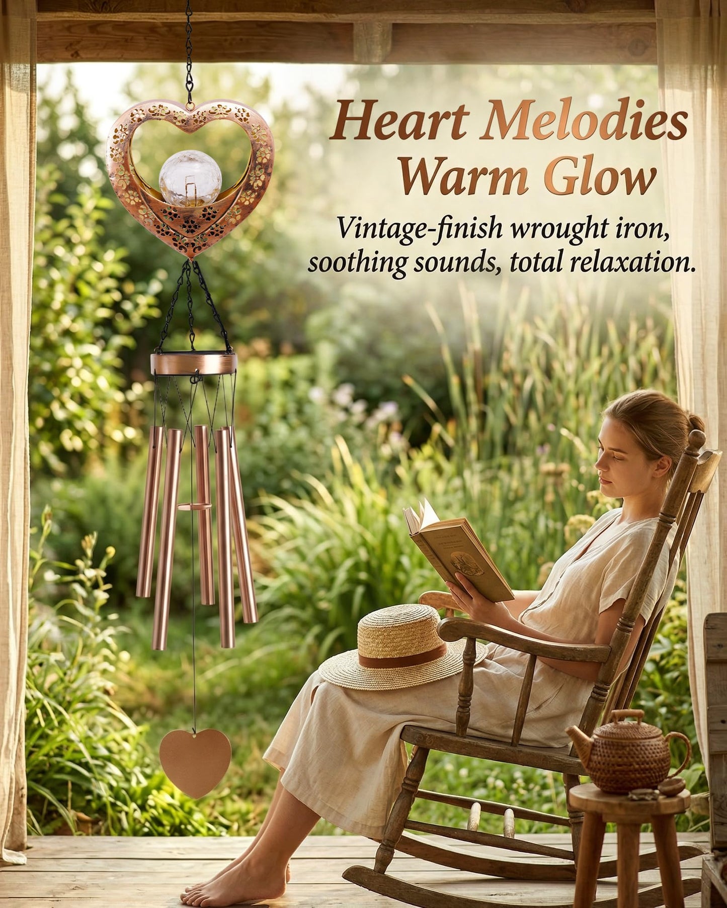 Nacome Solar Heart Wind Chimes for Outside: Weatherproof Metal Outdoor Decor Easy Hanging for Garden Patio Tree Window - Melodious Mother's Day Birthday Gifts for Mom Women Mom Grandma Her Wife