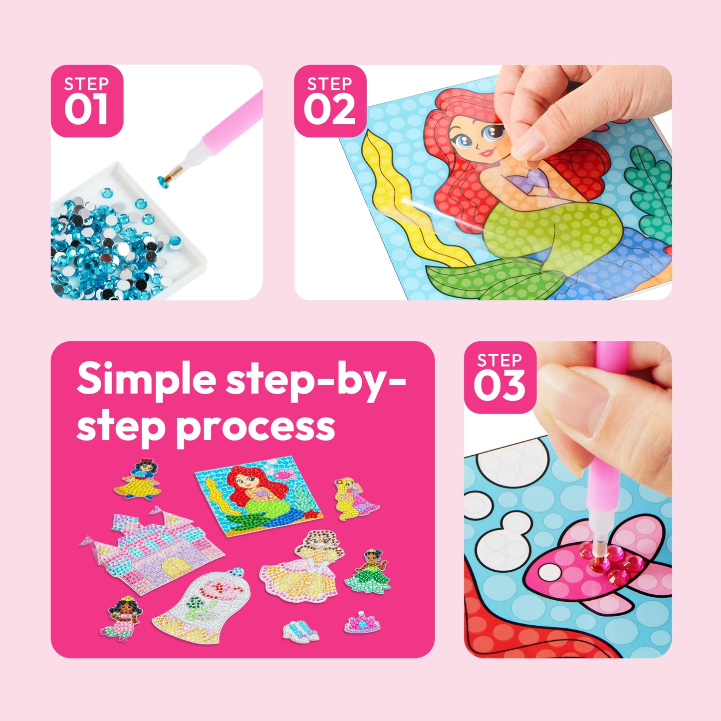 Klever Kits 16 Projects Gem Princess for Kids, Make Your Own Diamond Gem Painting Kit, Arts and Crafts for Girls Ages 6-12, Gem Craft Activities Kits, Premium Art Gift Ideas for Girls Ages 6, 7, 8+