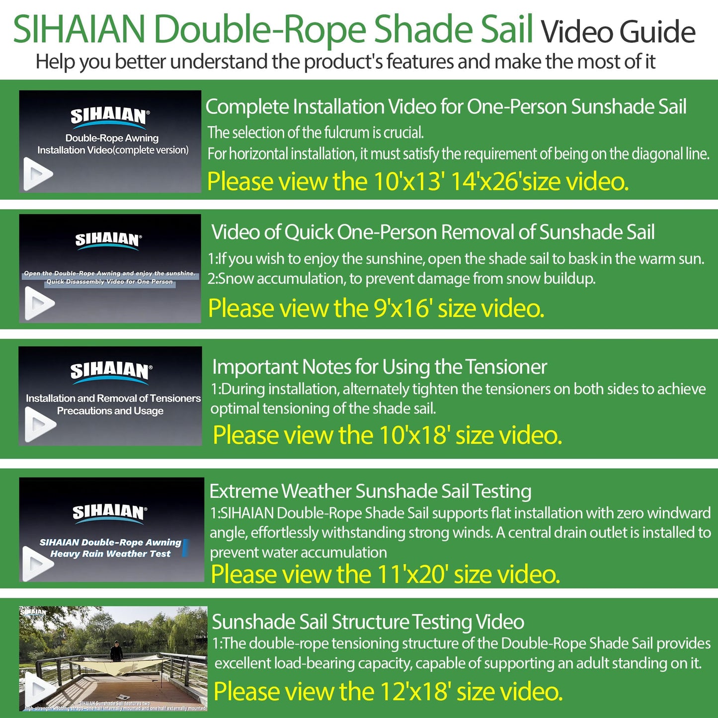 SIHAIAN Sun Shade Sail 10'x13' Waterproof Rectangle Double-Rope Shade Sail 500D Heavy Duty UV Block Sunshade Canopy for Backyards, Patios, Gardens, Outdoor Activities and Facility Beige