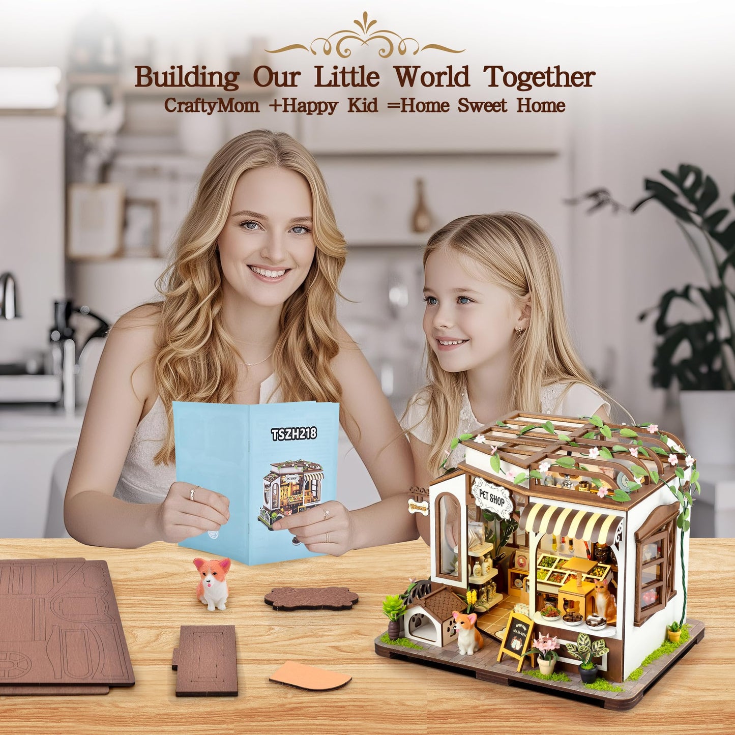 DIY Miniature House Kit- Miniature House Kit Adults Pet Shop Tiny House Kit Tiny Home Kit Birthday Gifts 3D Wooden Puzzle Home Decoration, Book Nook Kit for Adults Dollhouse Booknook