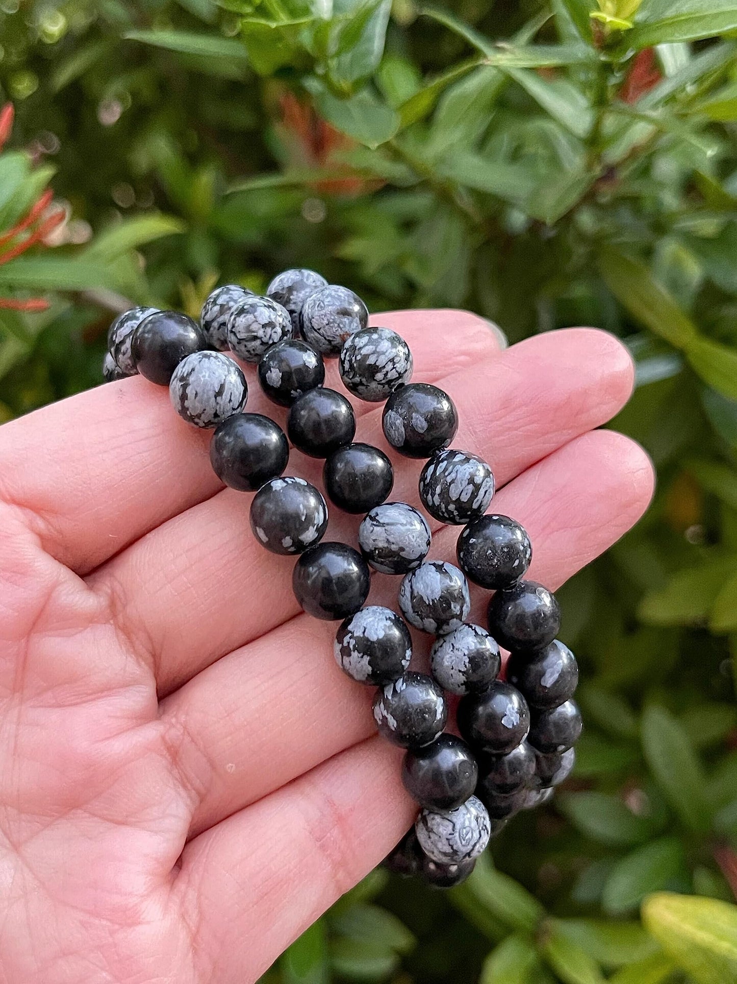 GAF TREASURES Snowflake Obsidian Crystal Bead Bracelet 8mm, Genuine Snowflake Obsidian Stretch Gemstone Bracelet, Healing Crystal Bracelet, Gift for Men & Women (1)