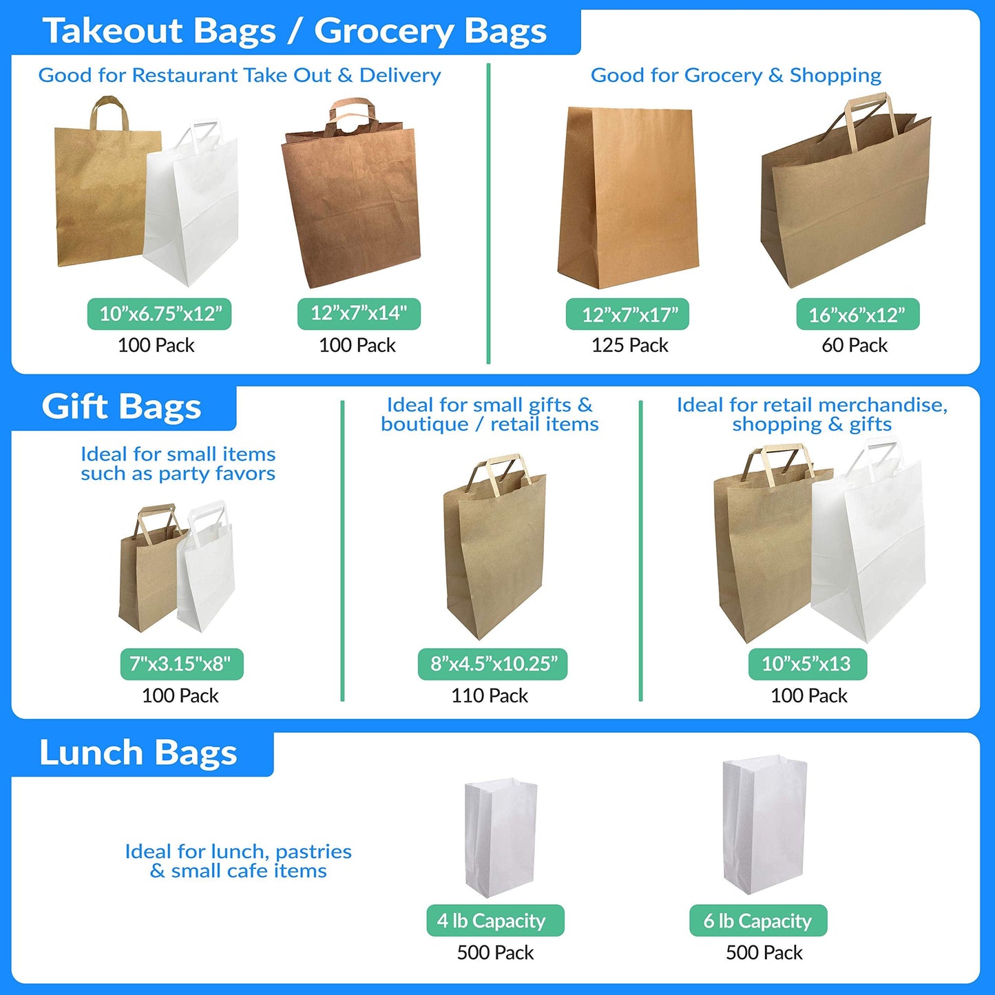Reli. White Paper Bags | 500 Count | Paper Lunch Bags Ideal for Small Lunches and Crafts | Perfect for Sandwiches and Snacks