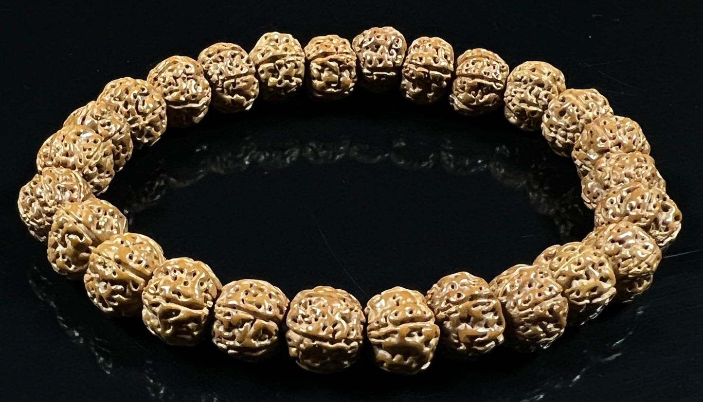 AWAKEN YOUR KUNDALINI 5 Mukhi Chikna Pathri Rudraksha Bracelet - AAA Grade 8mm Rudraksh Beads - Root Chakra Balance & Universal Sun Sign - Cultivate Spiritual Growth - Handmade