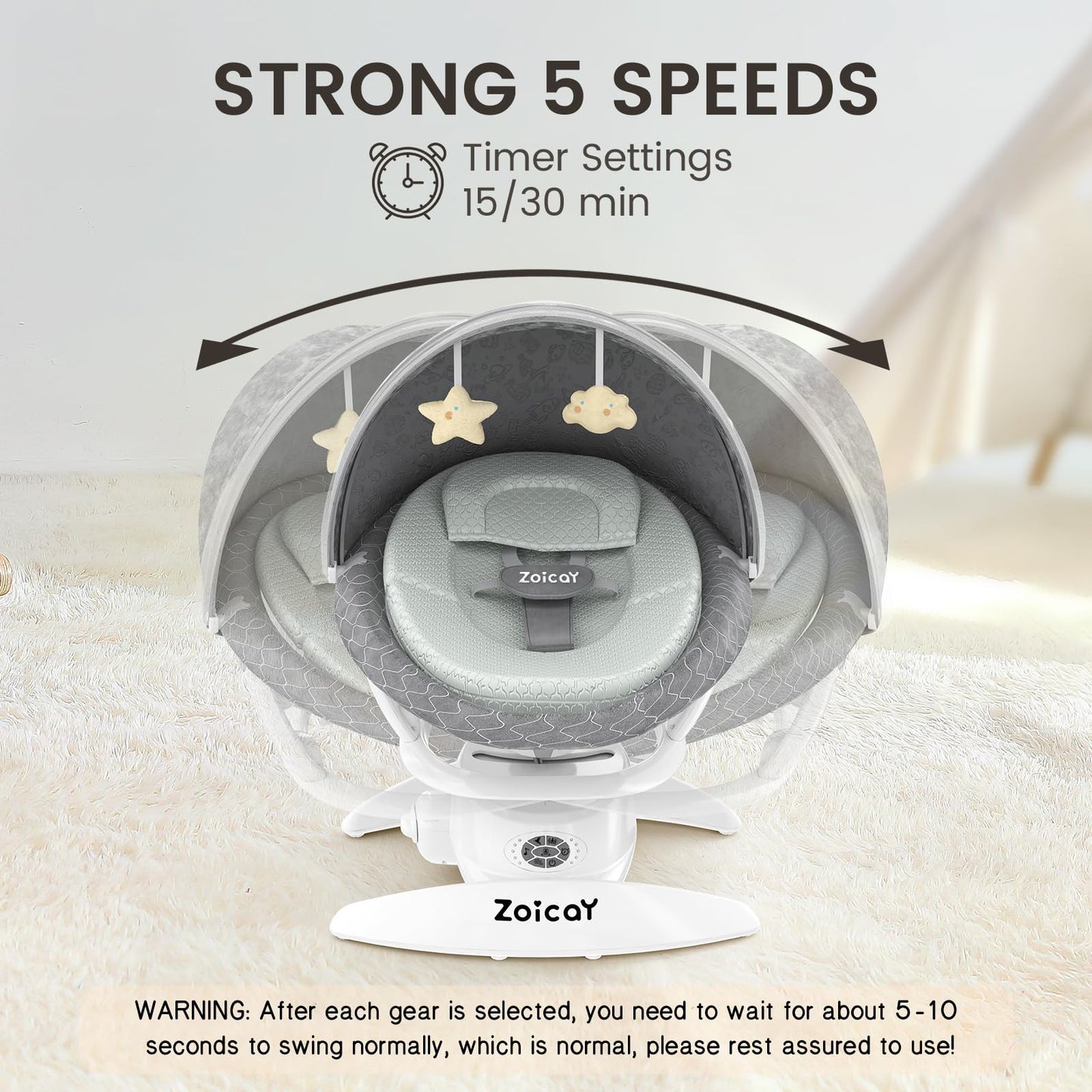 3-in-1 Baby Swing for Infants, Infant Swing with 5 Speeds & 3 Swing Modes, 12 Lullabies, Electric Swing for Baby, Indoor & Outdoor Use, Up to 25 lbs, Gray