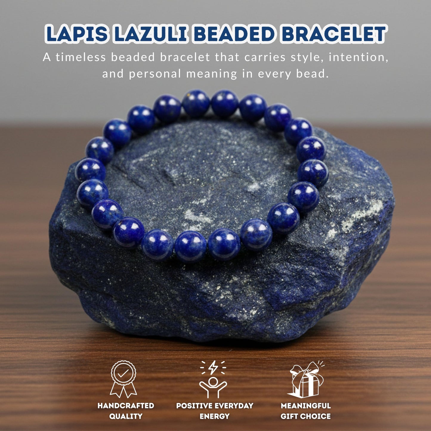 Cherry Tree Collection Blue Lapis Lazuli Beaded Bracelet – Genuine 8mm Gemstone Stretch Bracelet for Men & Women – Handmade Crystal Bracelet - (Blue Lapis Lazuli - S)
