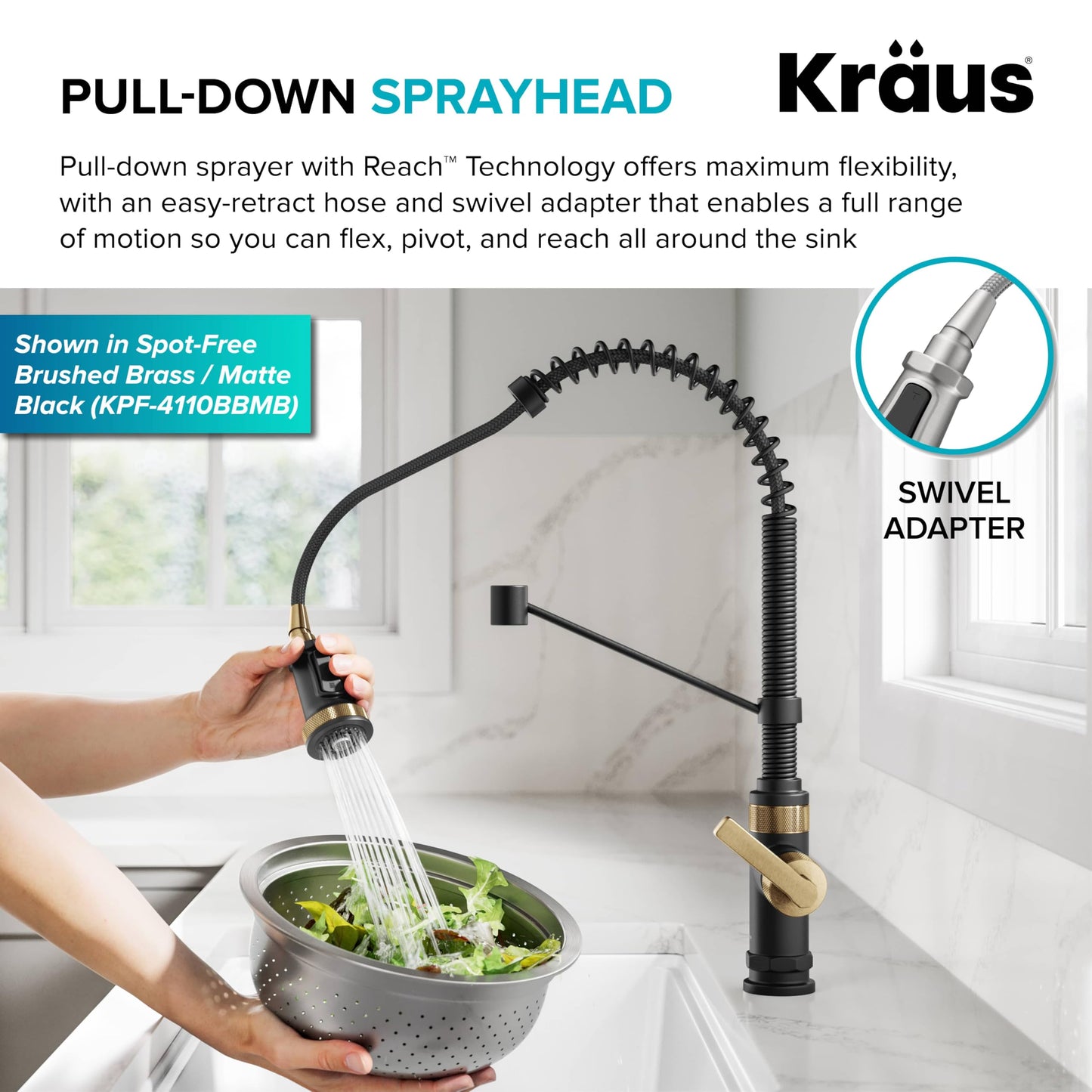 KRAUS Allyn Commercial Style 2-Function Single Handle Pull Down Kitchen Faucet in Matte Black, KPF-4110MB
