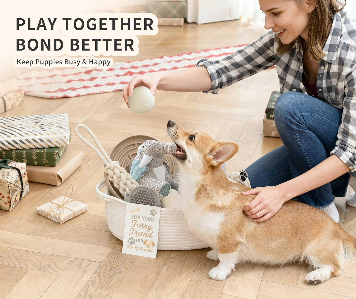 Wanapure Dog Gift Basket – Puppy Starter Kit, Welcome New Puppy Gift Basket with Interactive Toys Bundle, Perfect Dog Birthday Set with Chew Toys, Pet Essentials for New Owners
