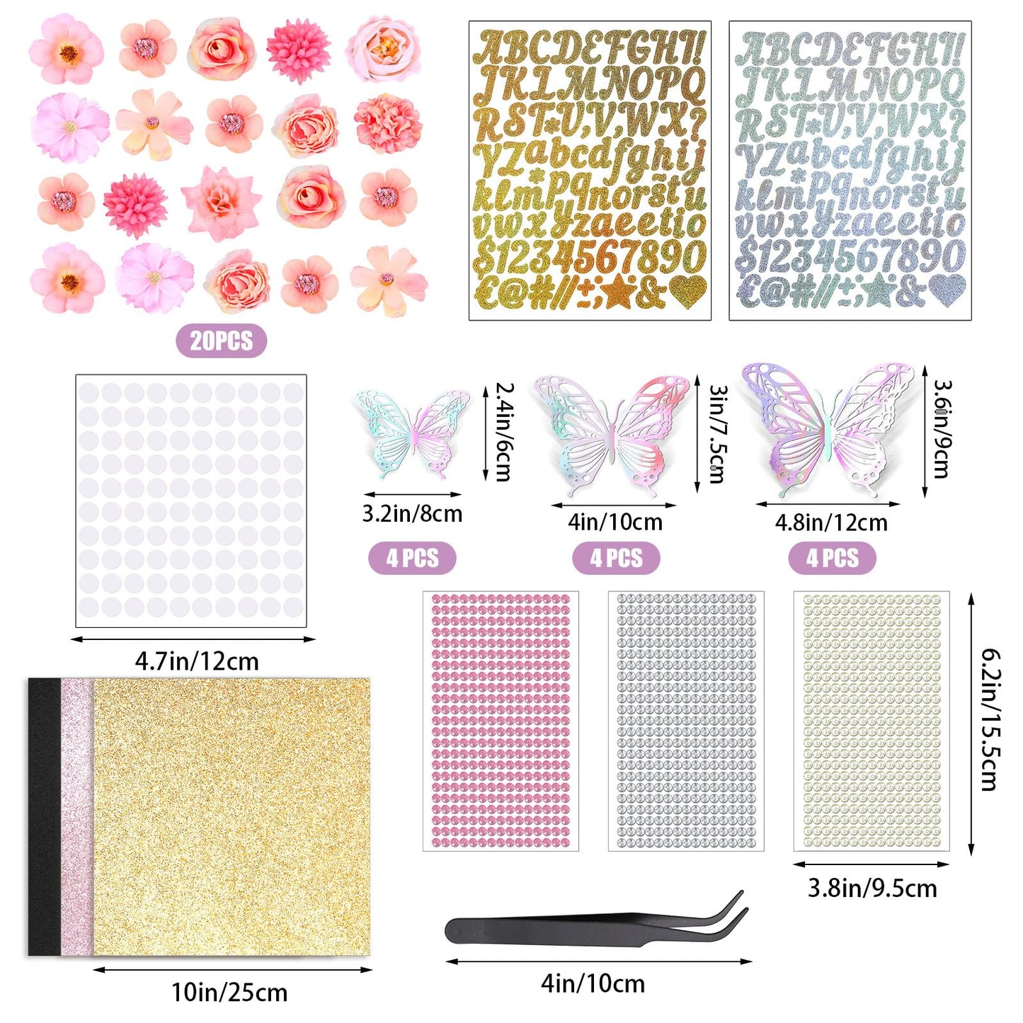 Graduation Cap Decorating Kit DIY Grad Cap Topper Crafts Glitter Cardstock Assorted Artificial Flowers Butterflies Rhinestones Alphabet Stickers Graduation Party Supplies (Pink)
