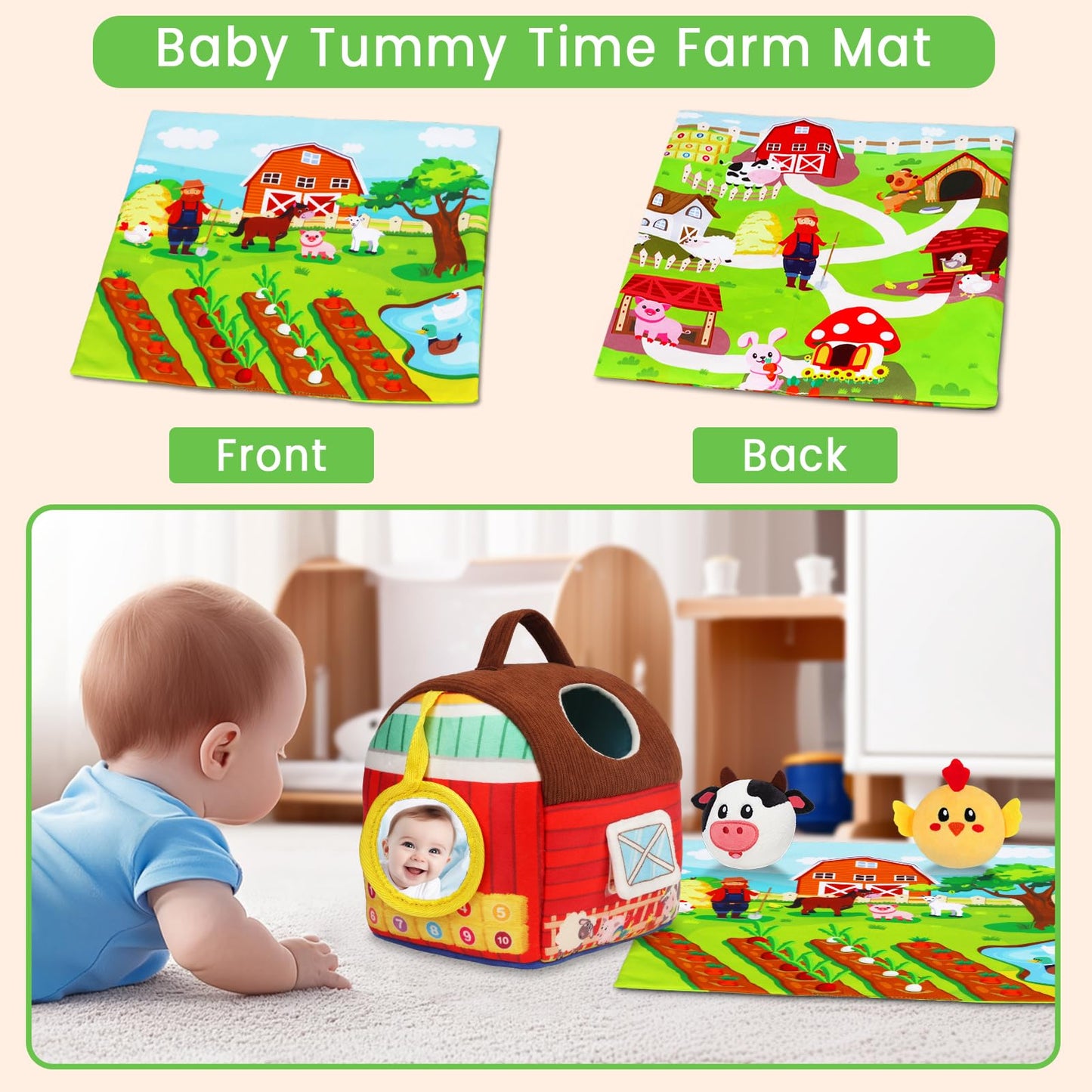 Avesa Baby Toys 6-12 Months - Soft Barn Toy with Stuffed Farm Animals, Rattle - Montessori Toys for Babies 6 Months Old Sensory Infant Toy Baby Gifts Easter Basket Stuffers