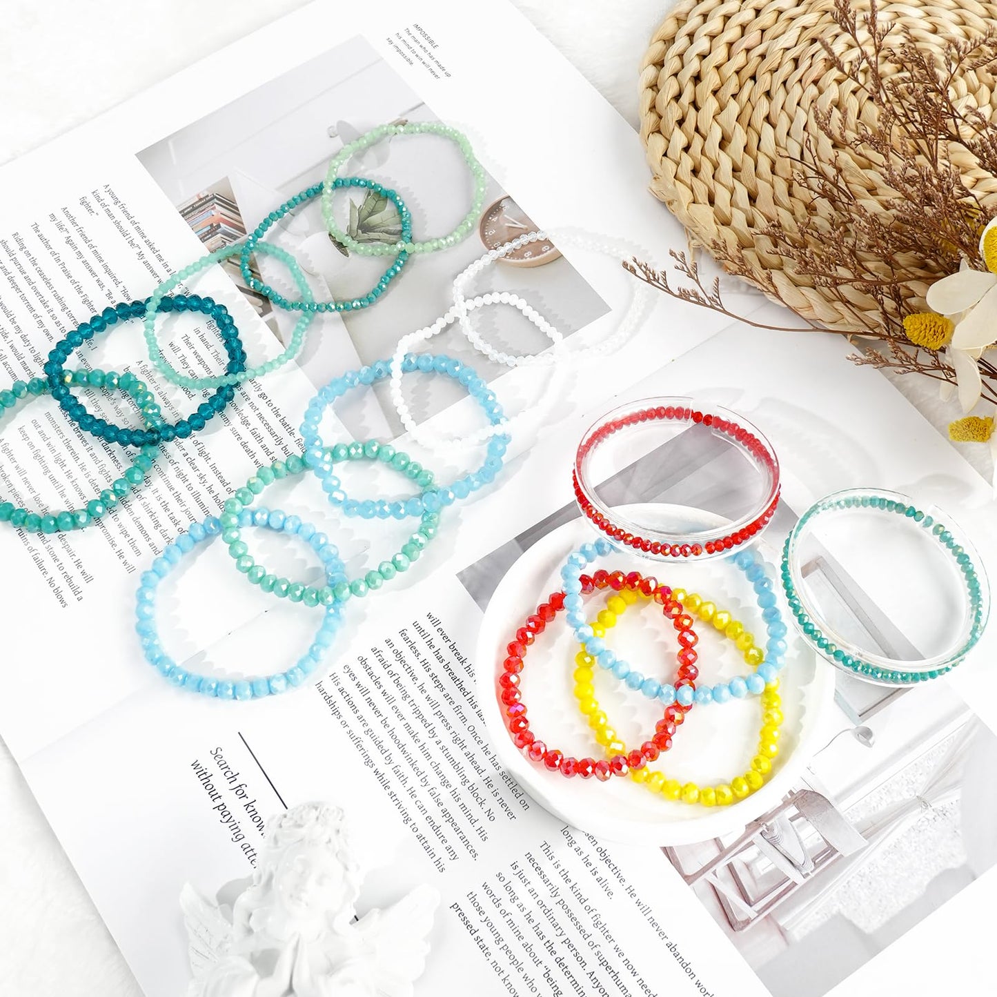 NCPLYGOU 60pcs Crystal Beaded Bracelet Bulk for Women Colorful Beaded Bracelet Boho Multi Layer Stacking Bracelets Stretchy Strand Shiny Crystal Bead Bracelets