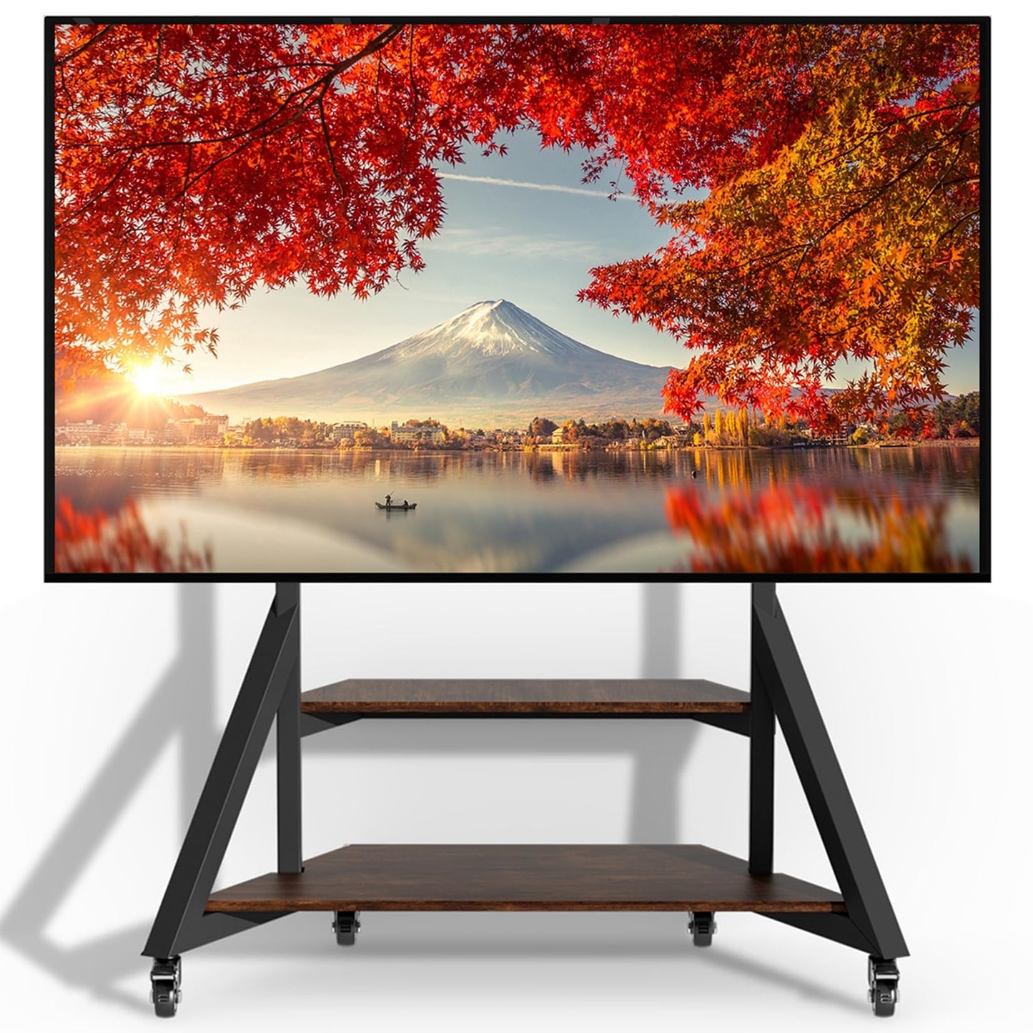 unho Mobile TV Floor Stand with Wheels Shelves for 65 to 100 inch Large LCD/LED Flat Curved Screen up to 220lbs, Adjustable Heights TV Mount Stands VESA 800x600mm, Rolling TV Stand for Bedroom Office