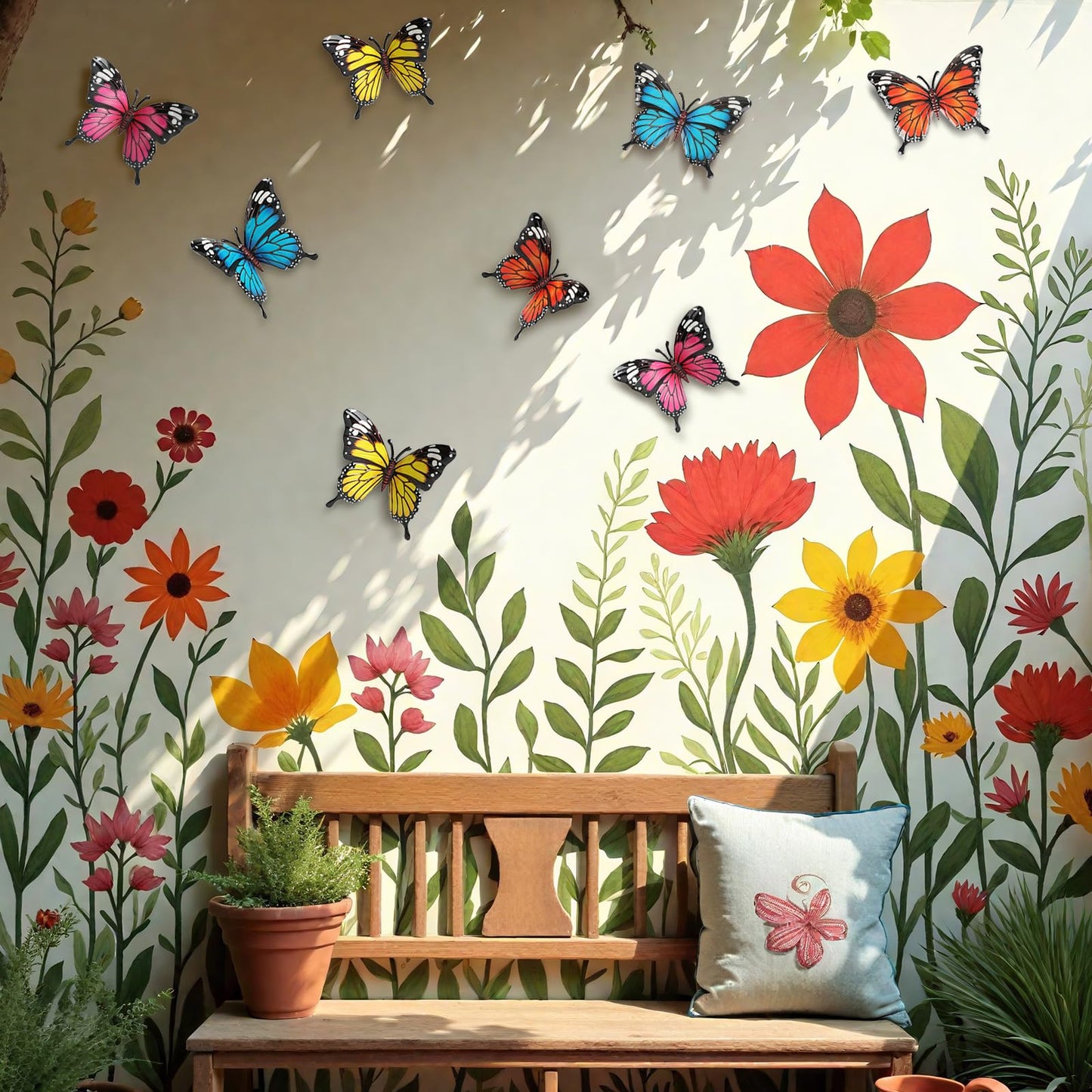 LSFFM 4 Pack Metal Butterfly Decorations, 6.7 in Butterfly Wall Art Sculpture Hanging Decor, Metal Butterflies Outdoor Decor for The Garden, Patio, Fence, Home, and Yard