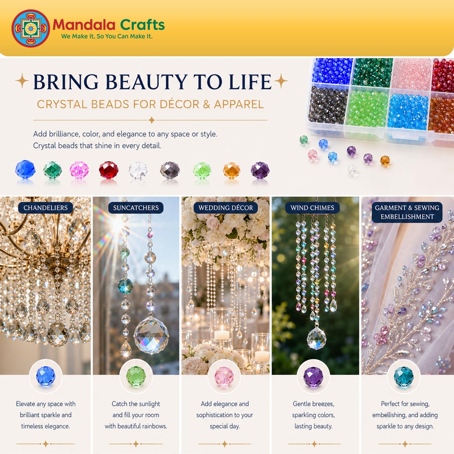 Mandala Crafts Orange 6mm Cube Crystal Beads for Crafts – 300 Loose Faceted Glass Beads for Jewelry Making Spacers, Adult Bracelets, Necklaces, Earrings & Suncatchers