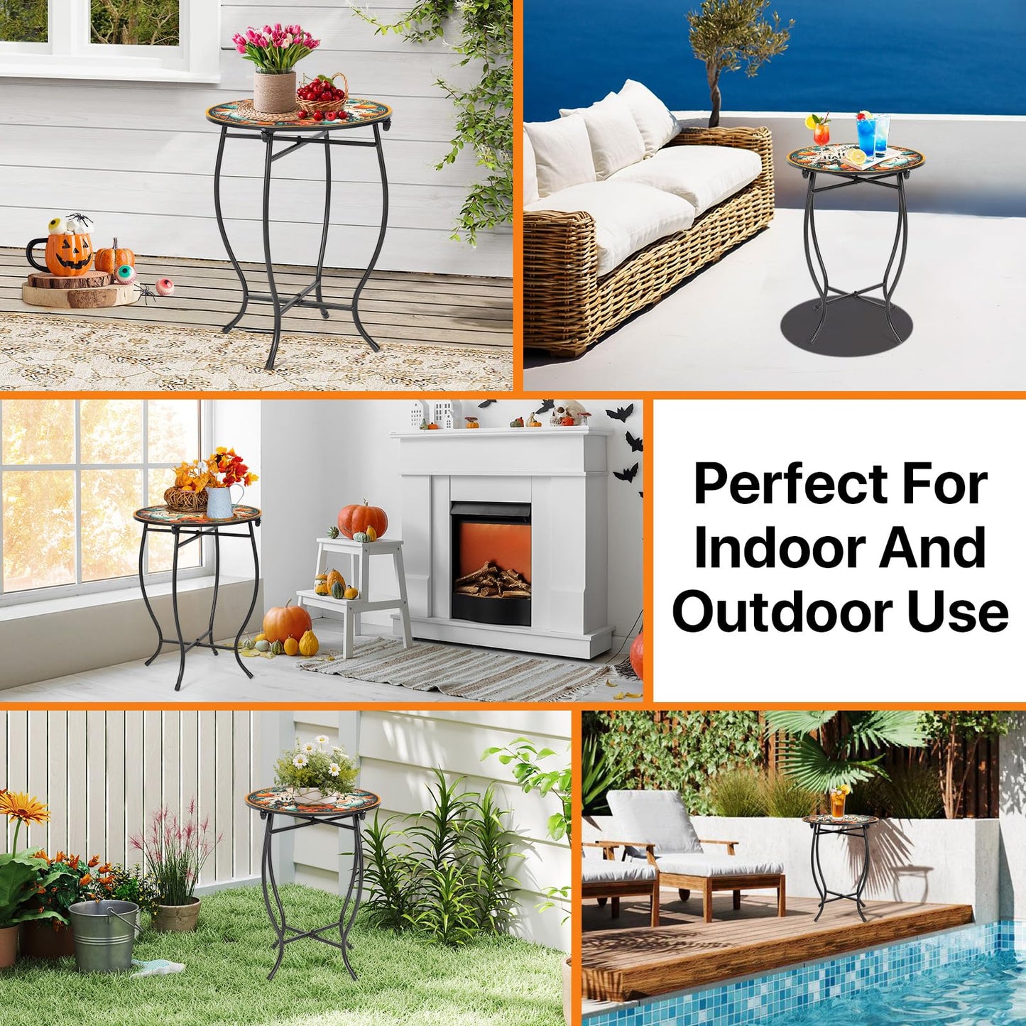 Aonagi Outdoor Side Table, 17 Inch Tall Weather Resistant Patio Side Table Plant Stand for Indoor Outdoor Use, Metal Round Table for Flower Pots Vase Home Decor, Easy Assemble