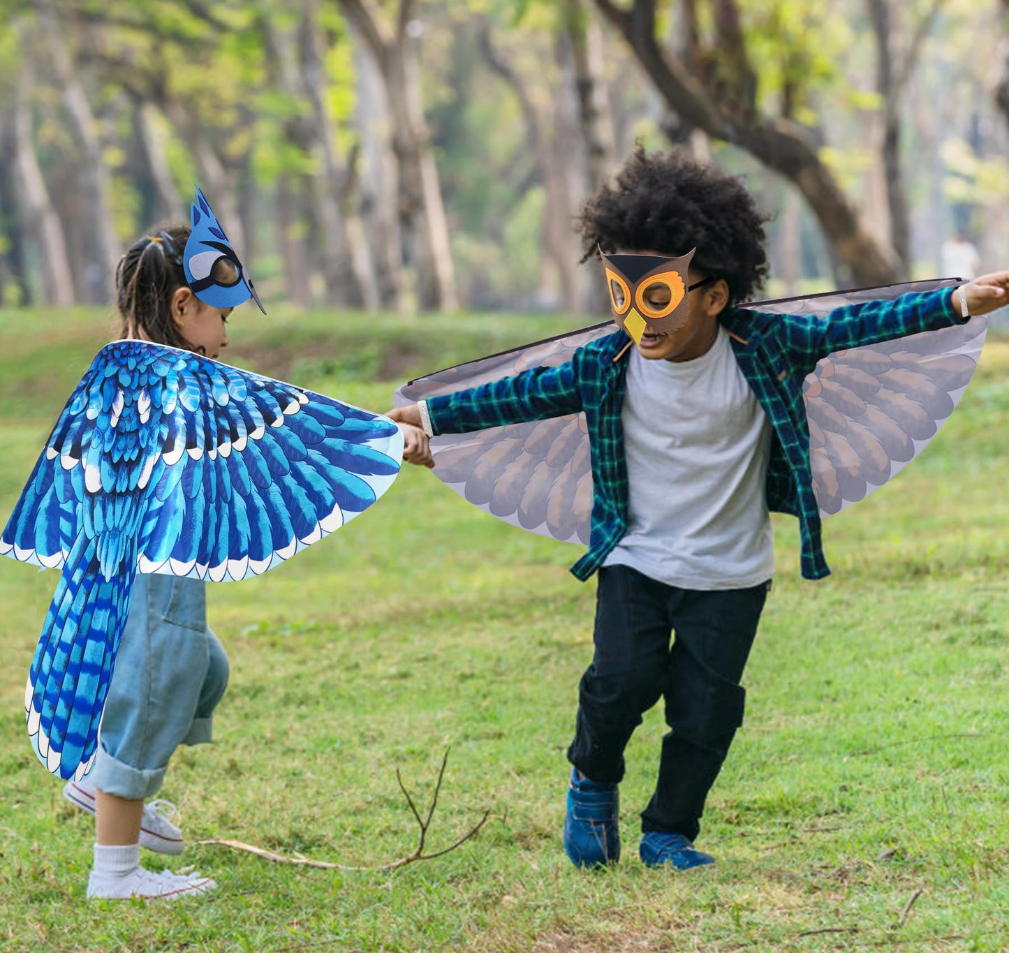 D.Q.Z Bird-Wings-Costumes for Kids with Bird Masks, 3 Pack Eagle Owl Wings for Boys Girls Halloween Dress Up Party Supplies (Owl)