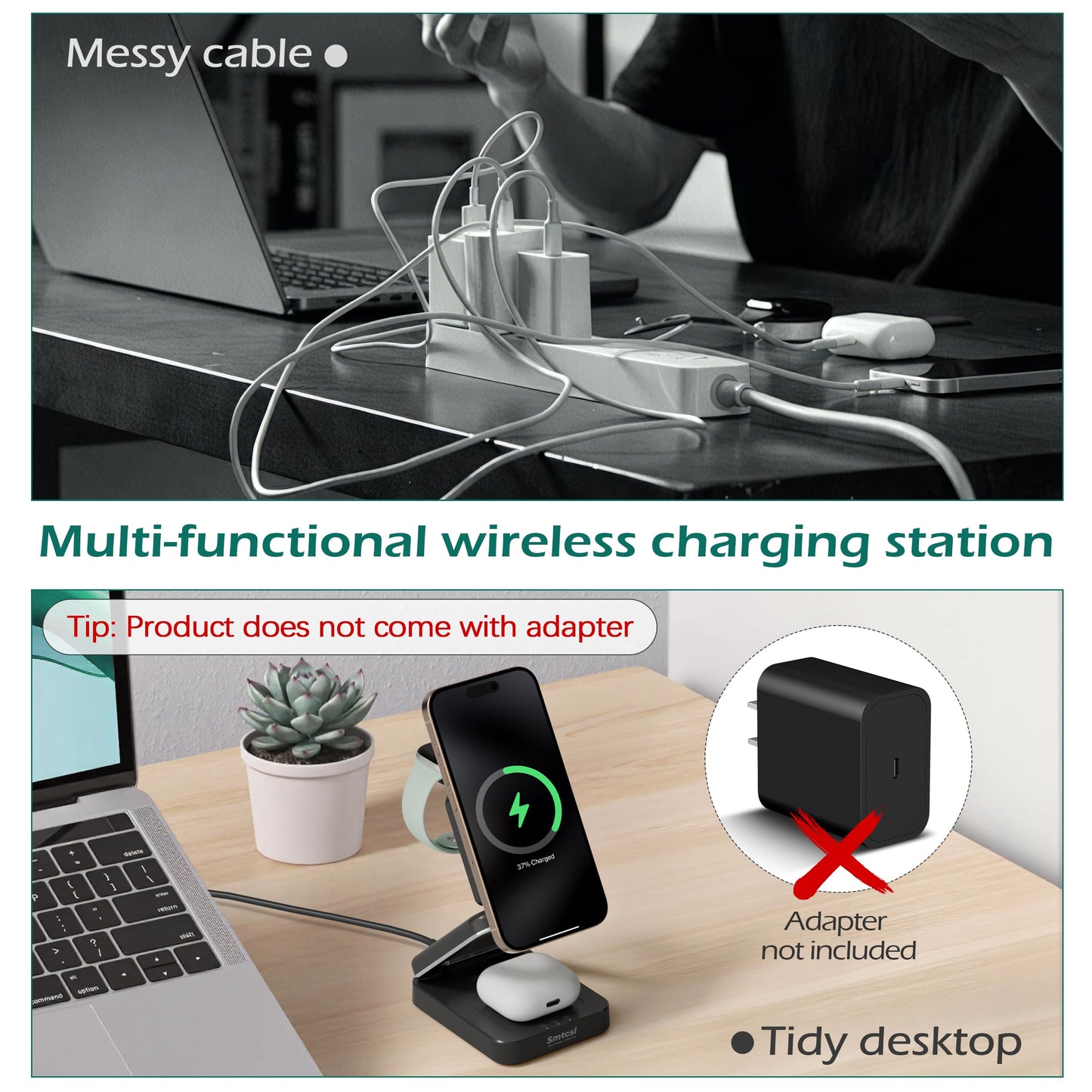 Smtcsl 3-in-1 Foldable Wireless Charging Station: Magnetic Charger Pad Compatible with Phone air 17 16 15 14 13 12 Series/Watch/Air Pods - Portable Folding Stand for Travel