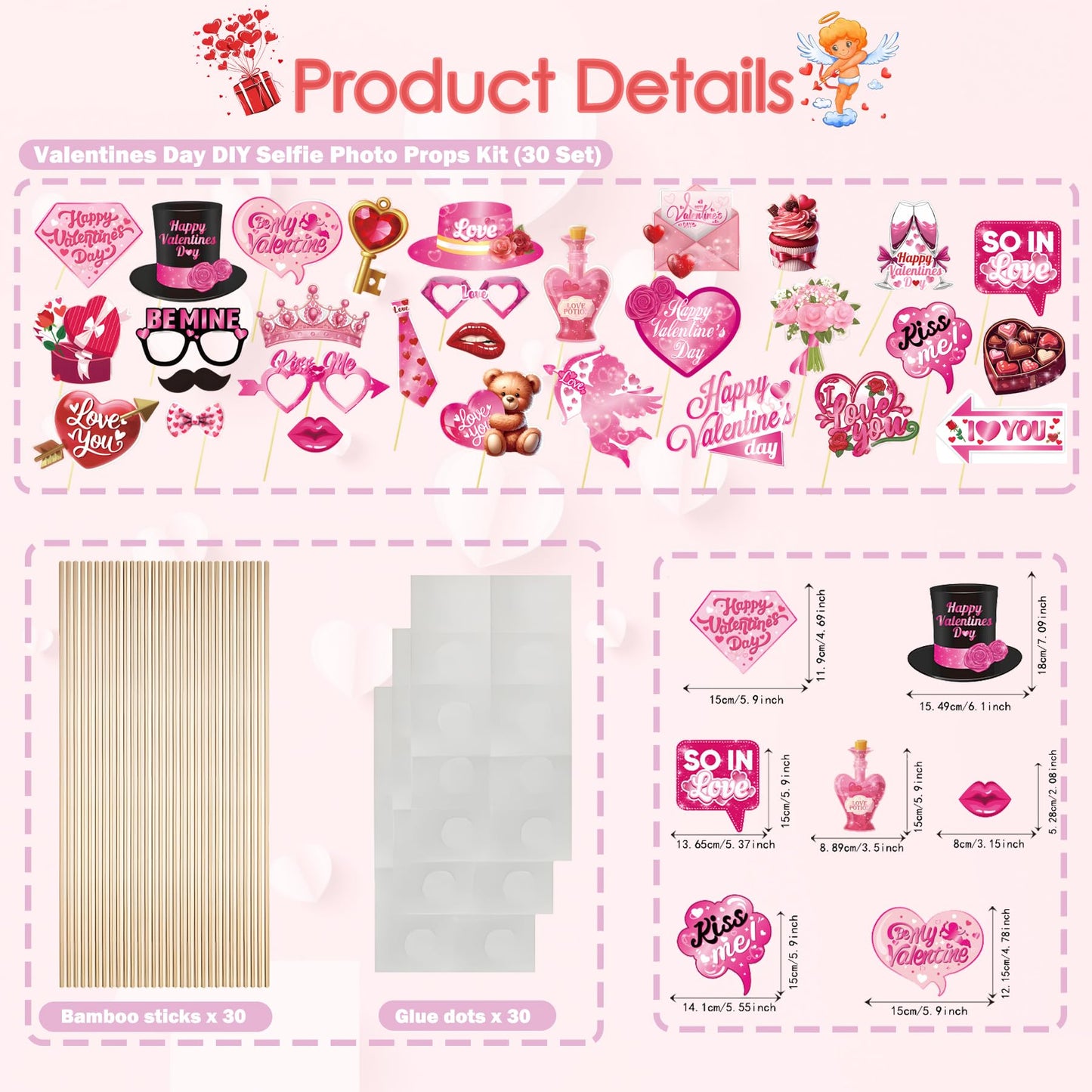 56 Pcs Valentines Party Decorations Kit, Happy Valentine’s Day Banners Hanging Swirls and 30 Pcs DIY Selfie Photo Props Party Supplies, for Wedding Party Home Office Ornaments