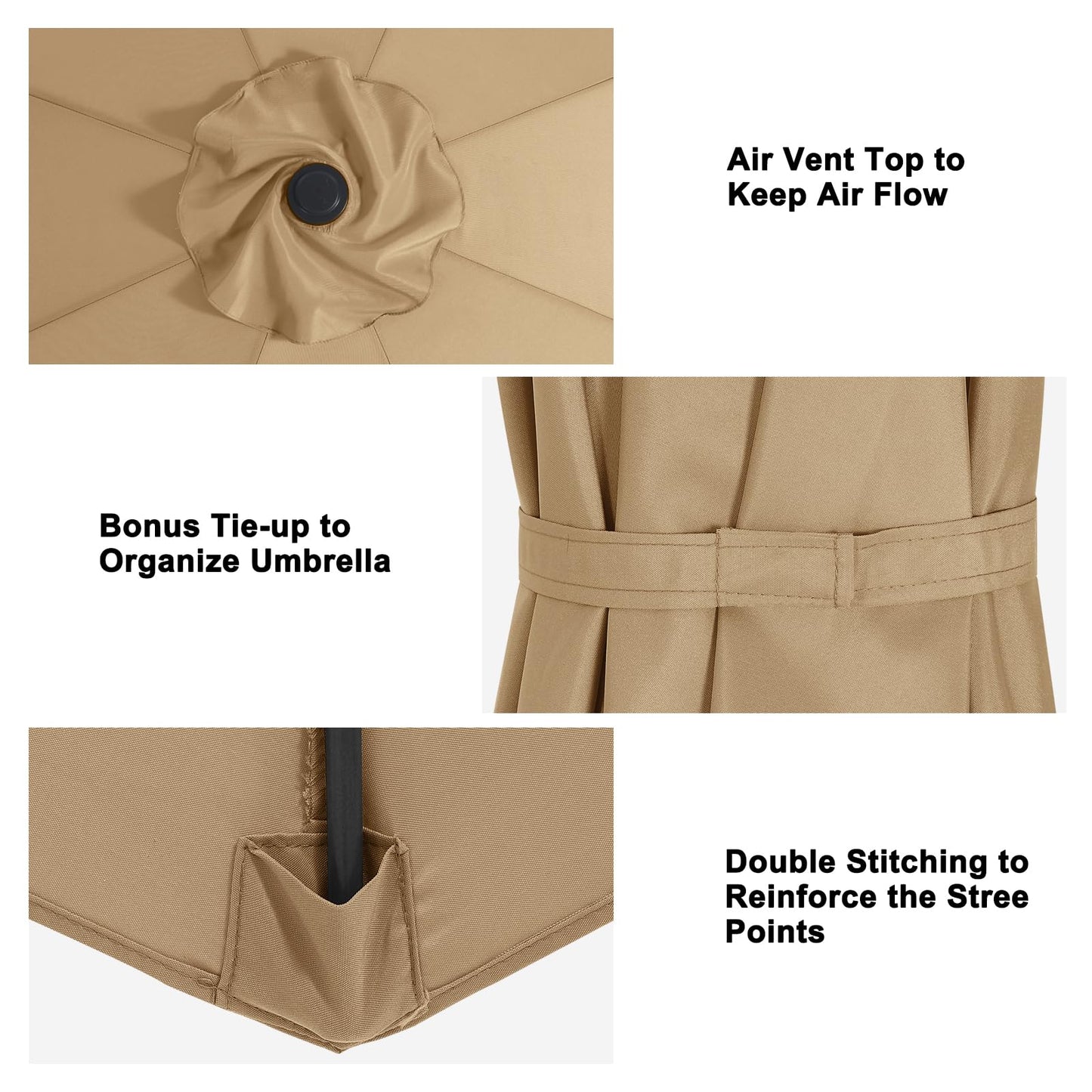 MASTERCANOPY Patio Umbrella 9 ft Replacement Canopy for 8 Ribs-Khaki Canopy Only