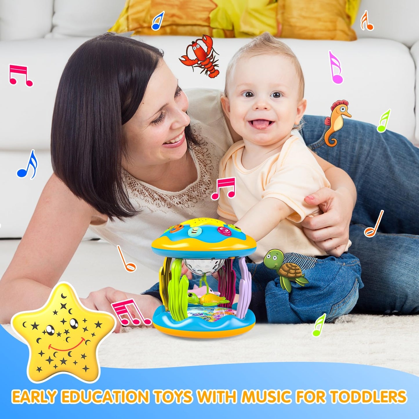 Baby Toys 6 to 12 Months, 4 in 1 Musical Rotating Projector, Tummy Time Light Up Infant Toys For 6-9 12-18 Months, Learning Toy Birthday Gifts for Baby Toddlers 1 2 3 Years old Boys & Girls