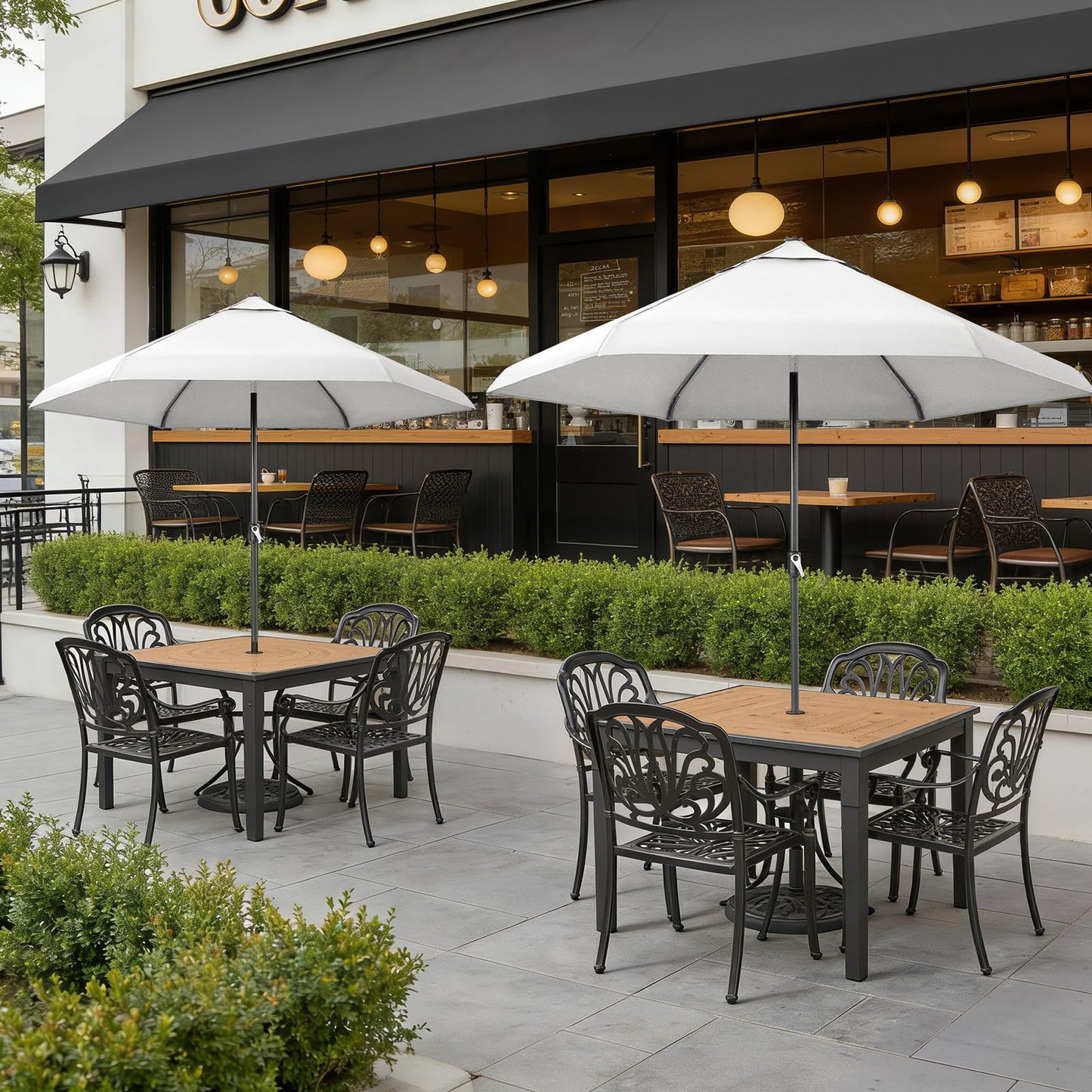 CROWN SHADES 9 Ft Patio Umbrella with Auto-Tilt & Olefin Fabric - Patented 45°Edge Connection Wind Resistant Outdoor Umbrella for Table, Pool, Beach, Effortless Crank System