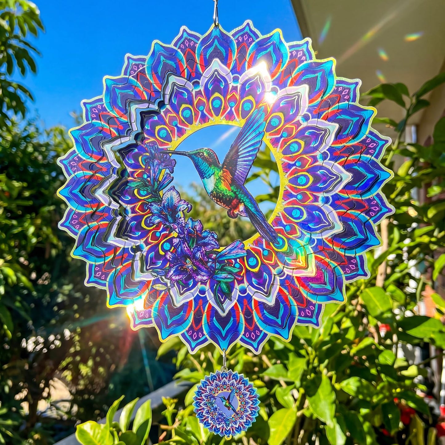 Hummingbird Mandala Wind Spinner for Mother's Day, IDEA SHOW 12In 3D Kinetic Metal Wind Spinners, Hummingbird Gift for Women, Mom, Garden Decor Outdoor/Indoor Decoration, Dynamic Art Hanging Sculpture