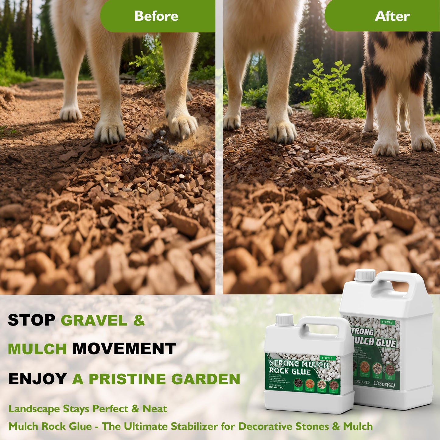 169 oz Clear Mulch Glue for Landscaping — Strong Rock Glue for Landscaping, All-Weather Anchor Binder Adhesive, Locks Down Gravel & Stones, Prevents Wind & Rain Erosion, Pet-Safe (Covers 500 sq ft)