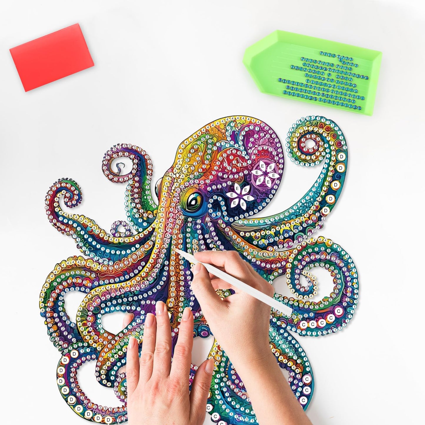SENQAO Octopus Diamond Art Desktop Ornaments Kits for Adults Beginners, 5D Special Shape Diamond Art Painting Animals Tabletop Ornaments, Crystal Gem Art Painting for Home Table Decor Crafts Gift